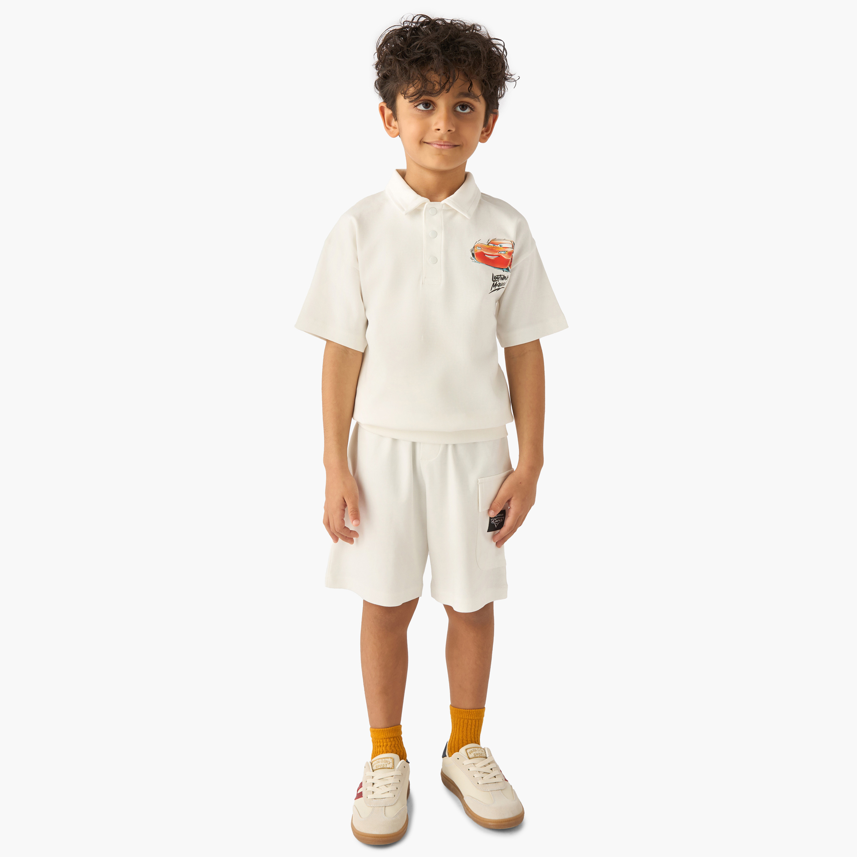 Disney Collared Short Sleeve Polo T-shirt and Shorts Set with Lightning McQueen Print-boys-clothing-setsandcoords-image-1