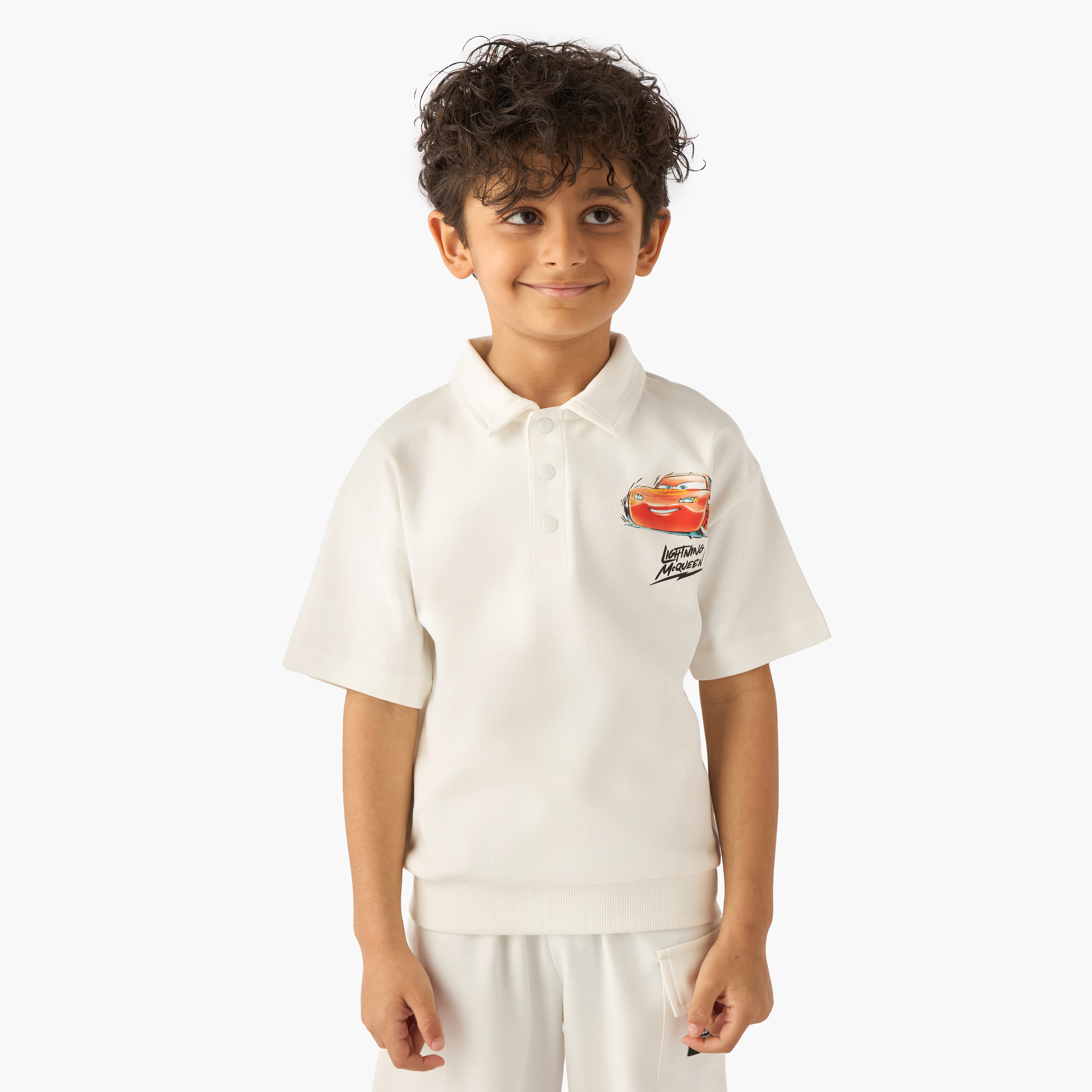 Disney Collared Short Sleeve Polo T-shirt and Shorts Set with Lightning McQueen Print-boys-clothing-setsandcoords-image-2