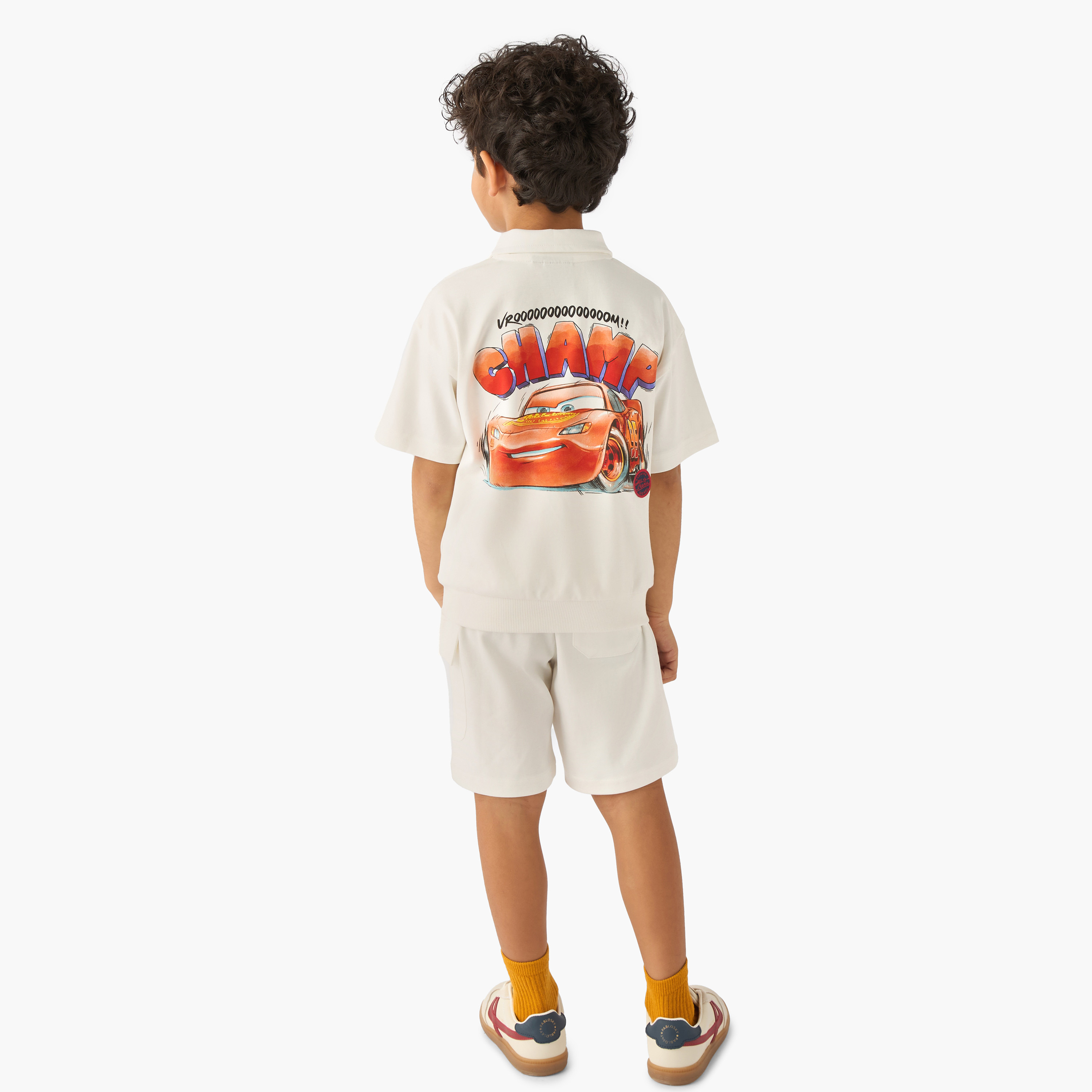 Disney Collared Short Sleeve Polo T-shirt and Shorts Set with Lightning McQueen Print-boys-clothing-setsandcoords-image-4