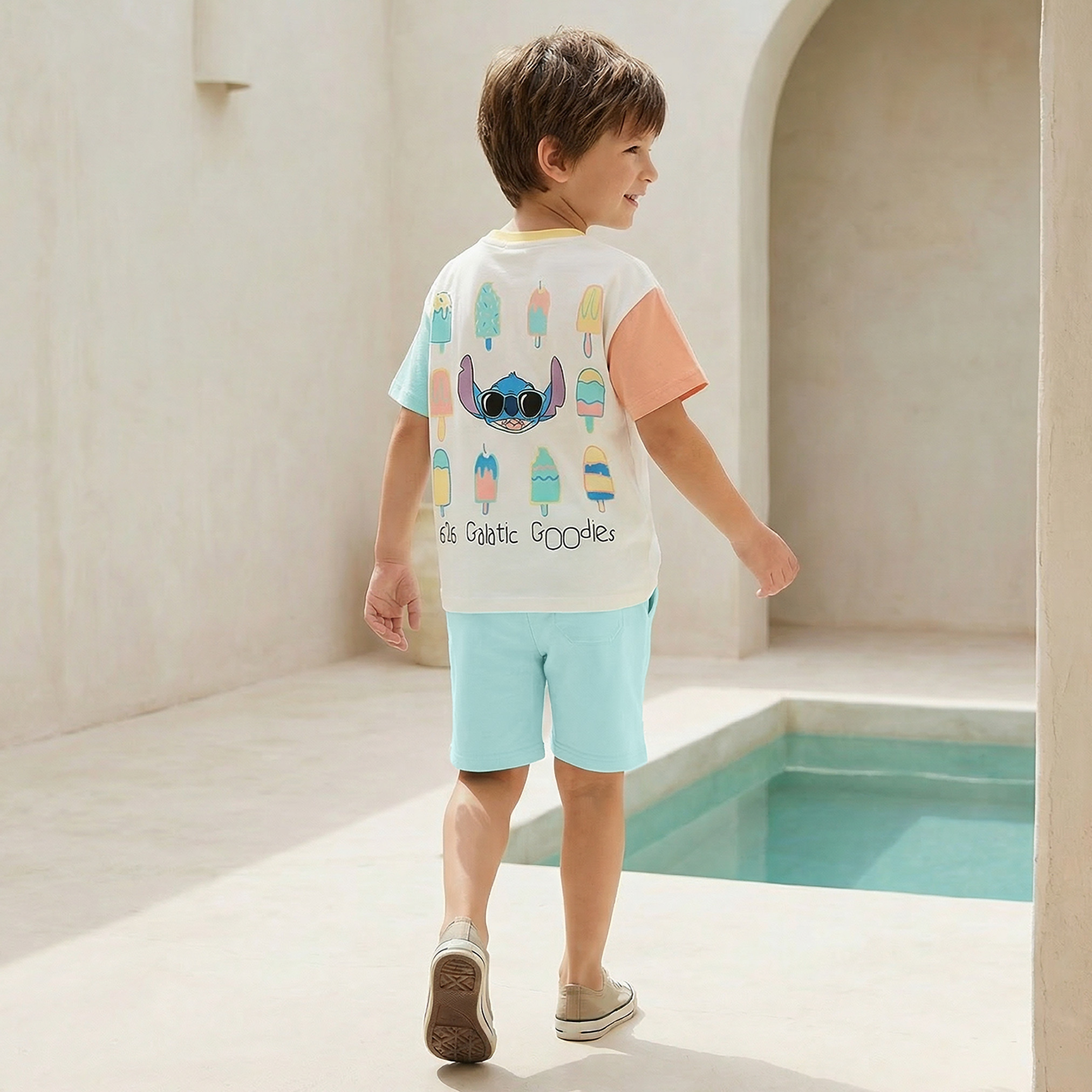 Disney Crew Neck Short Sleeve T-shirt and Shorts Set with Stitch Print-boys-clothing-setsandcoords-image-3