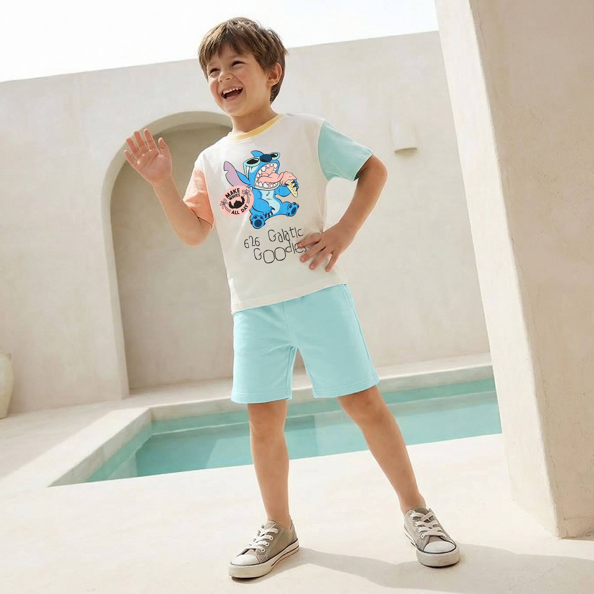 Disney Crew Neck Short Sleeve T-shirt and Shorts Set with Stitch Print-boys-clothing-setsandcoords-image-7