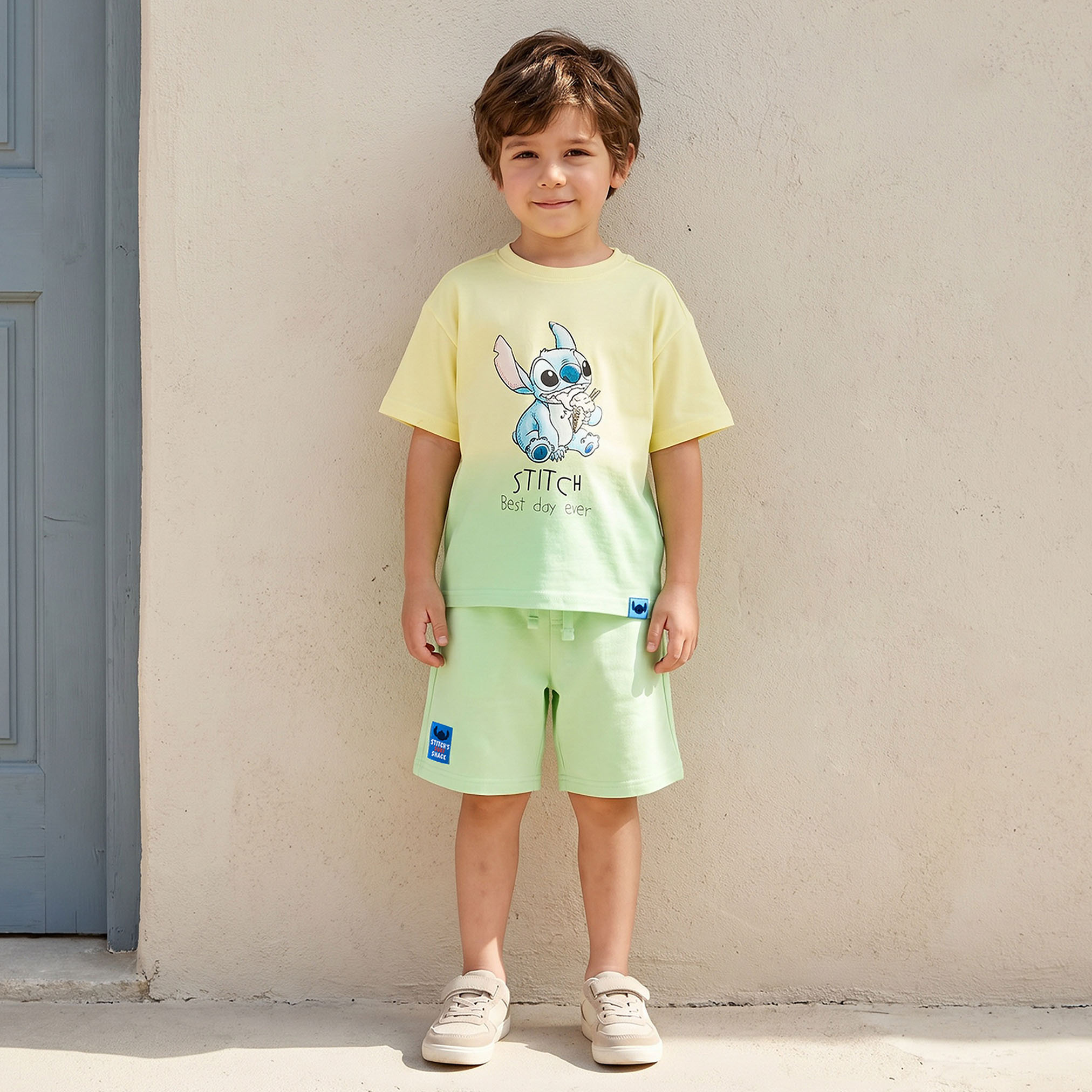 طقم شورت وتيشيرت بياقة ضيقة وأكمام قصيرة وطبعات ستيتش من ديزني-boys-clothing-setsandcoords-image-1