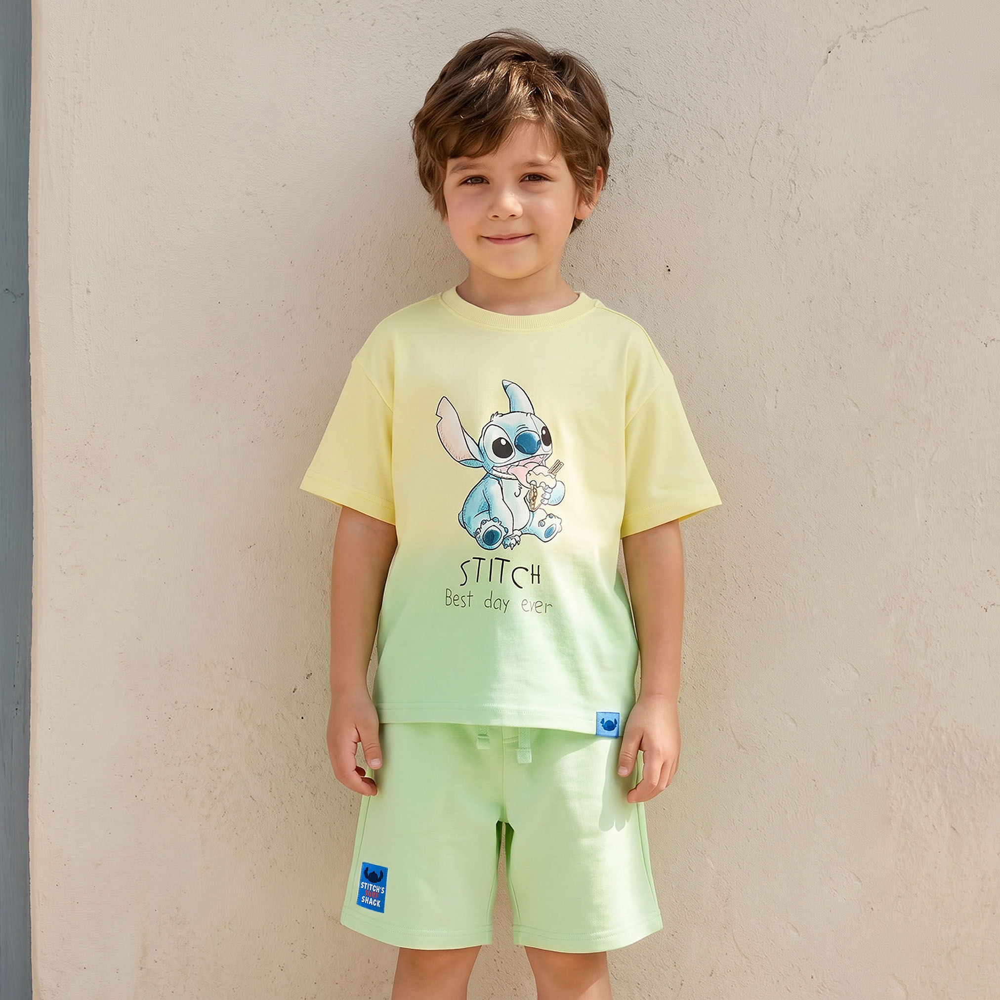 طقم شورت وتيشيرت بياقة ضيقة وأكمام قصيرة وطبعات ستيتش من ديزني-boys-clothing-setsandcoords-image-2