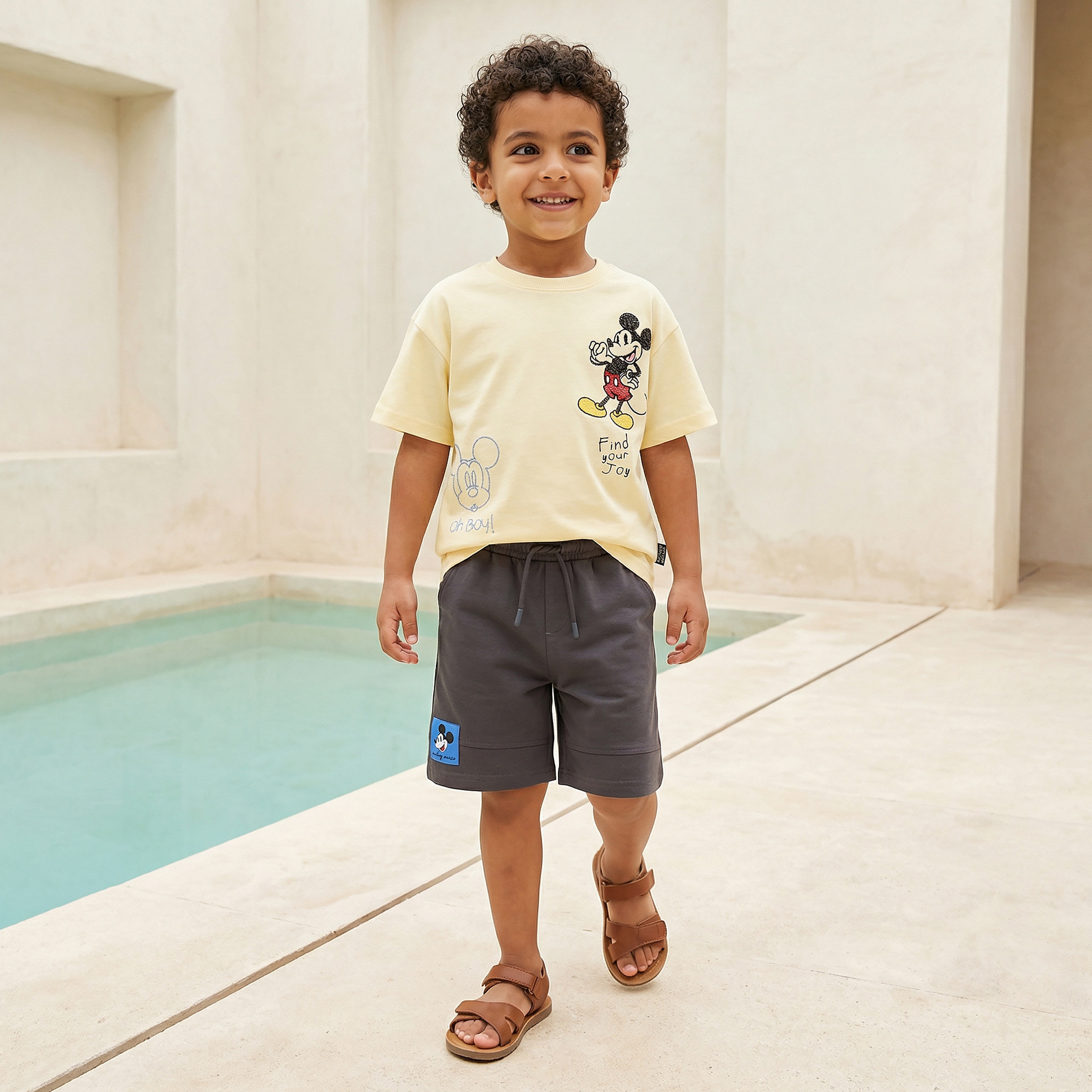 Disney Crew Neck Short Sleeve T-shirt and Shorts Set with Mickey Mouse Embroidery-boys-clothing-setsandcoords-image-1