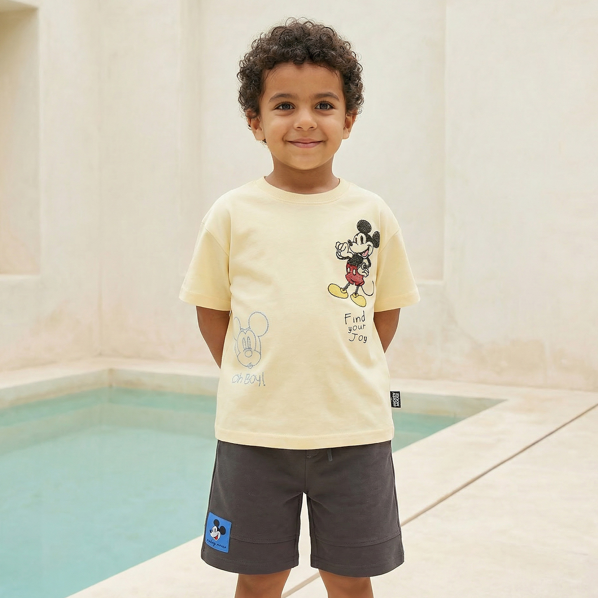 Disney Crew Neck Short Sleeve T-shirt and Shorts Set with Mickey Mouse Embroidery-boys-clothing-setsandcoords-image-2