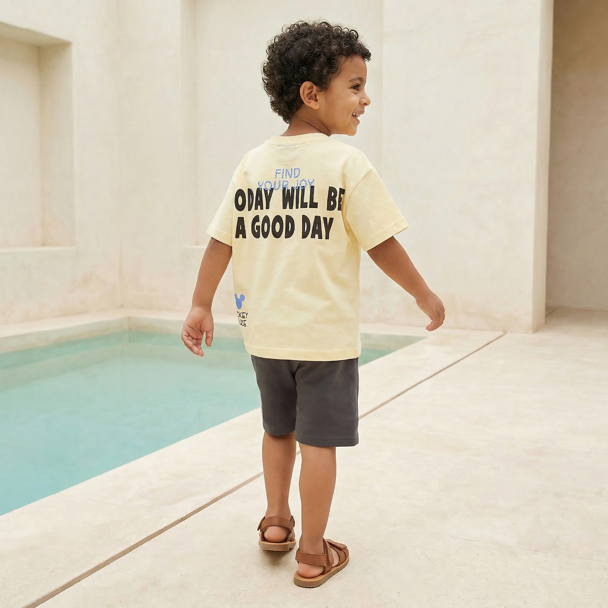 Disney Crew Neck Short Sleeve T-shirt and Shorts Set with Mickey Mouse Embroidery-boys-clothing-setsandcoords-image-3