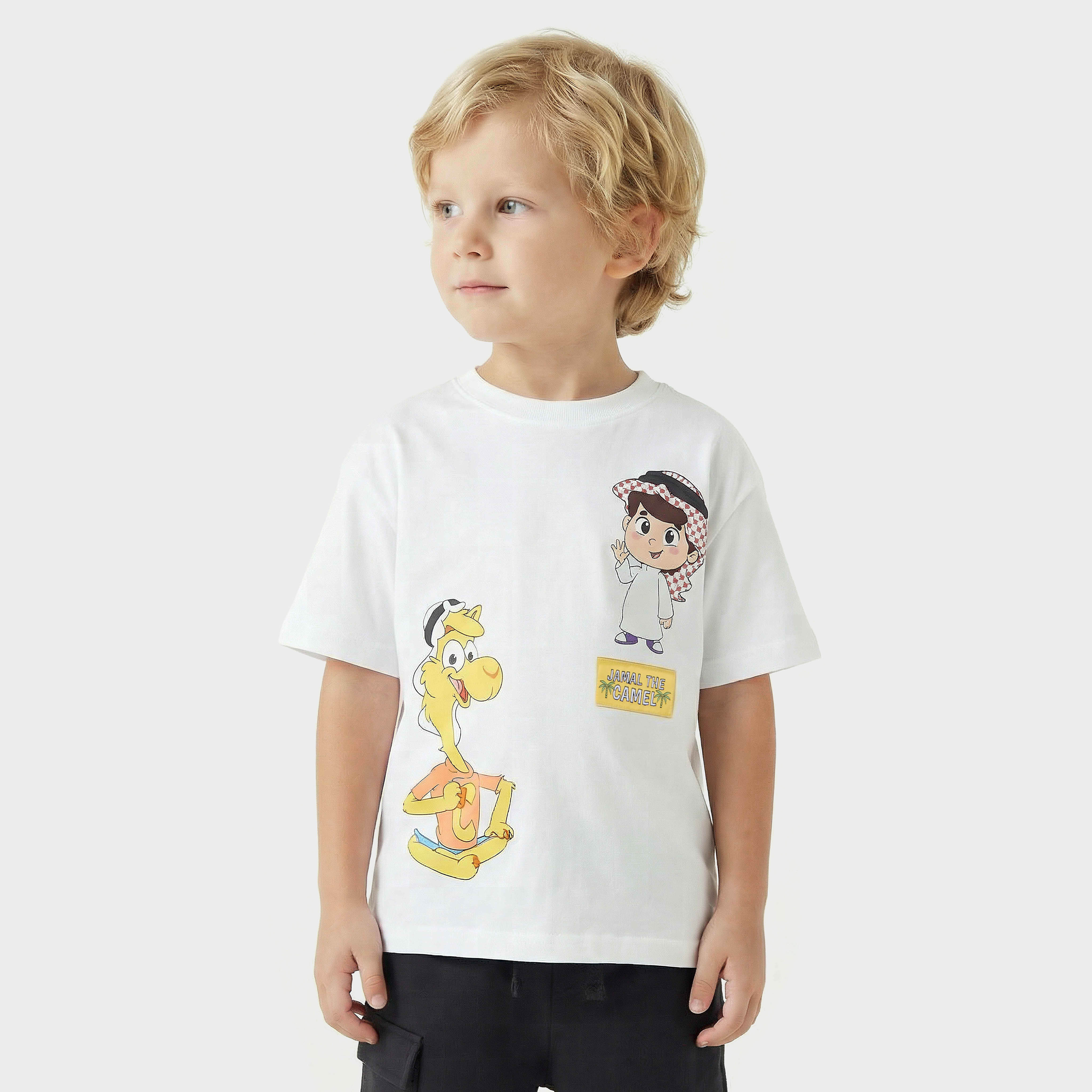 PIXITOON Crew Neck Short Sleeves T-shirt and Shorts Set with Jamal the Camel Print-boys-clothing-setsandcoords-image-2