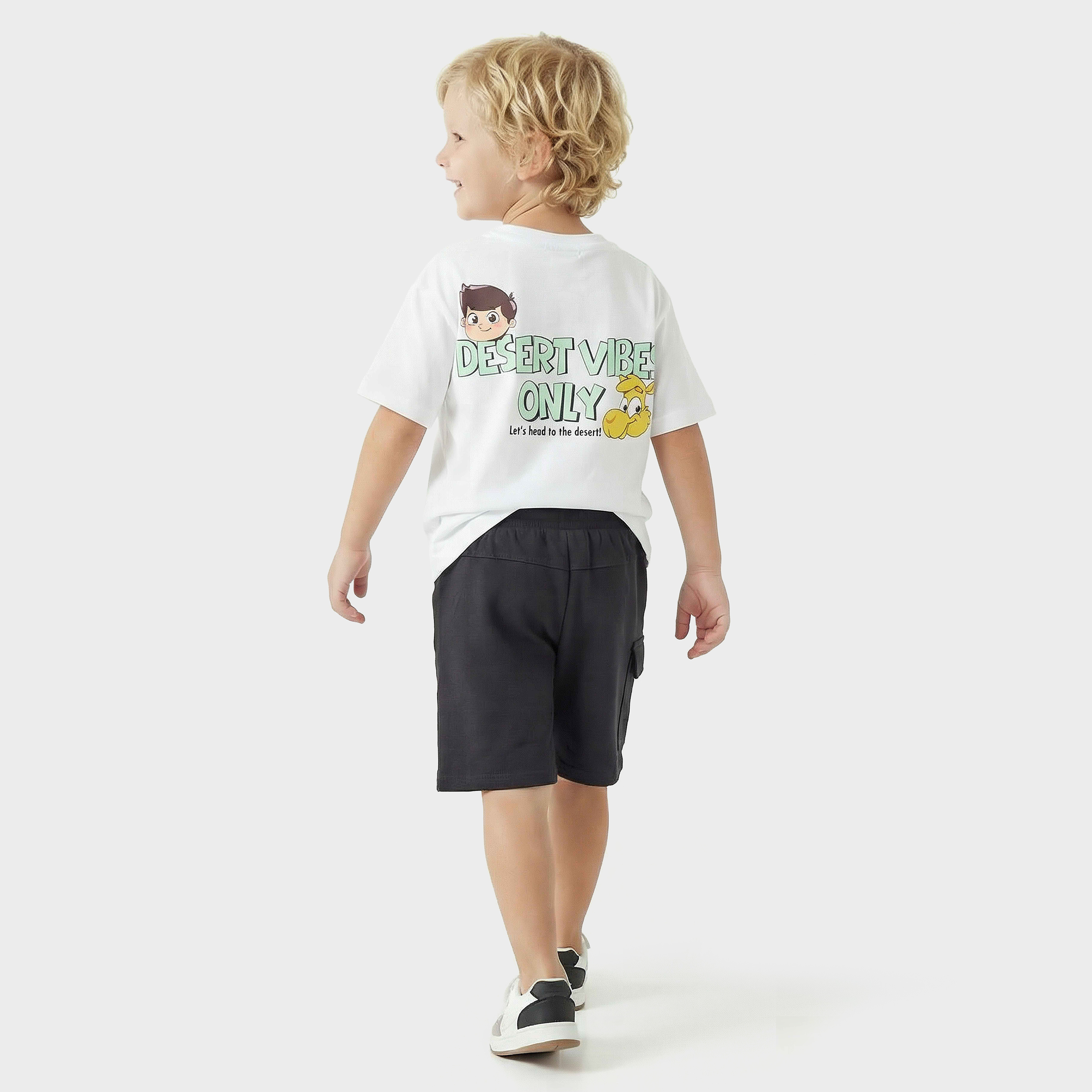 PIXITOON Crew Neck Short Sleeves T-shirt and Shorts Set with Jamal the Camel Print-boys-clothing-setsandcoords-image-4