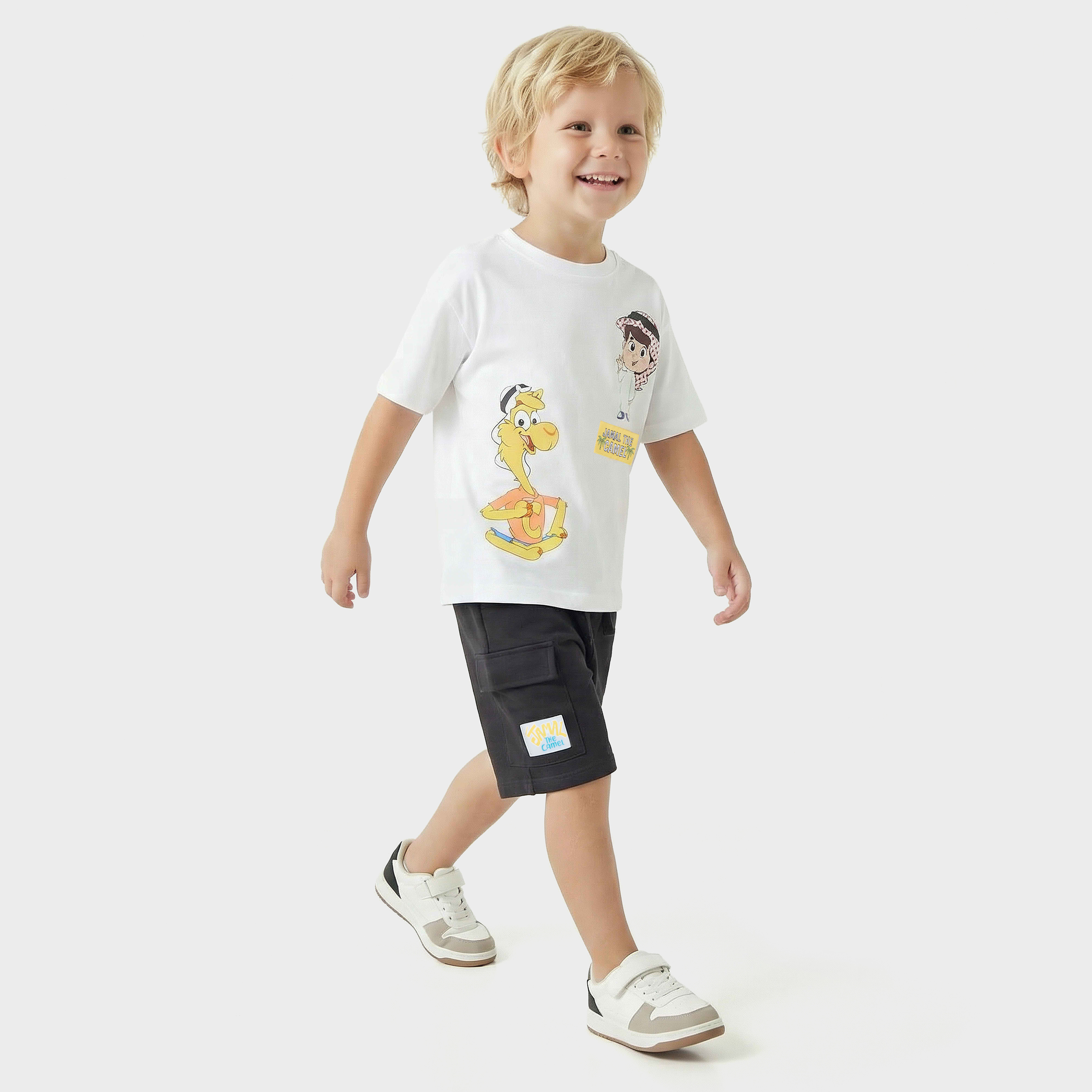 PIXITOON Crew Neck Short Sleeves T-shirt and Shorts Set with Jamal the Camel Print-boys-clothing-setsandcoords-image-7