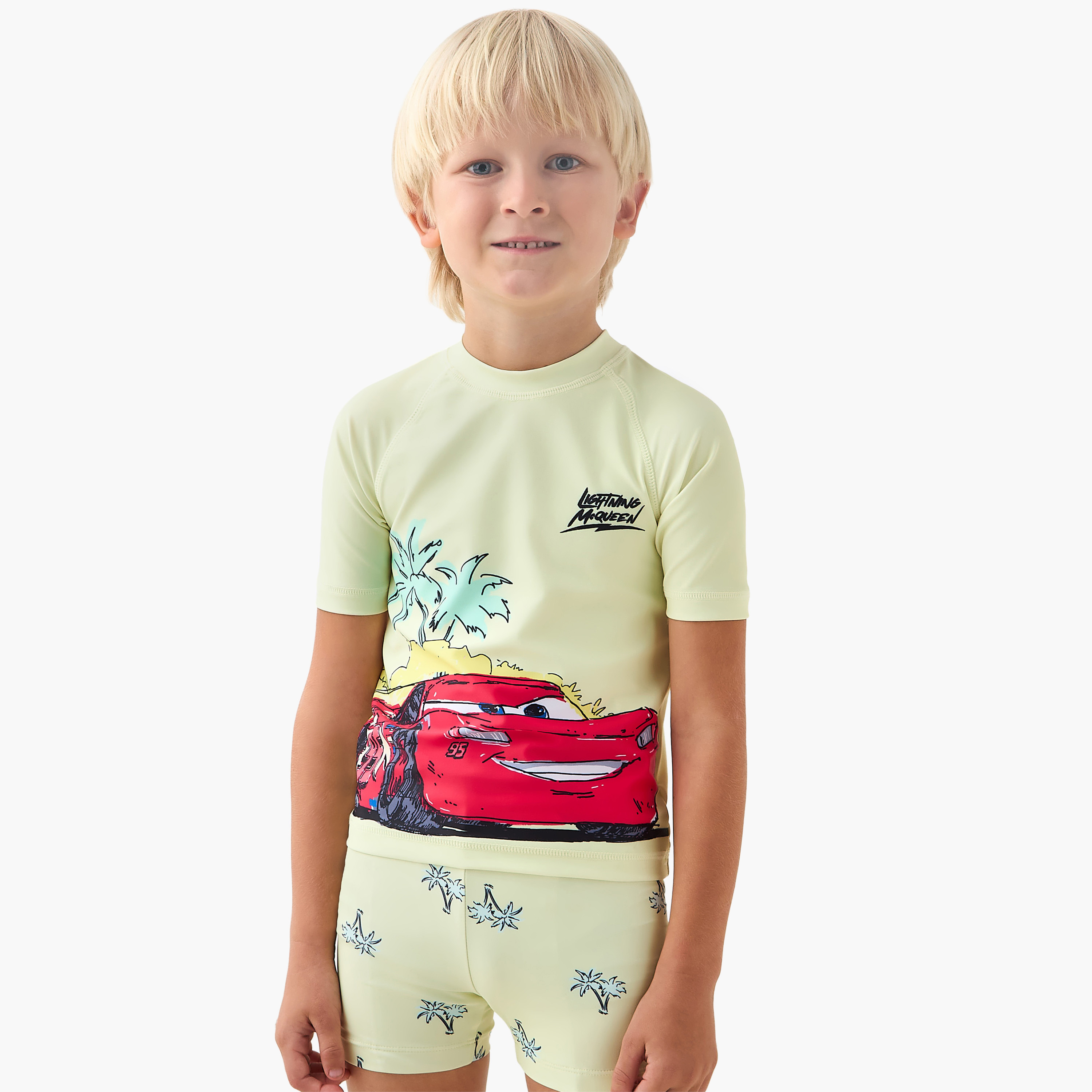 Disney Boys Lightning McQueen Print Rashguard and Swim Shorts Set-baby-boys-clothing-swimwear-image-2
