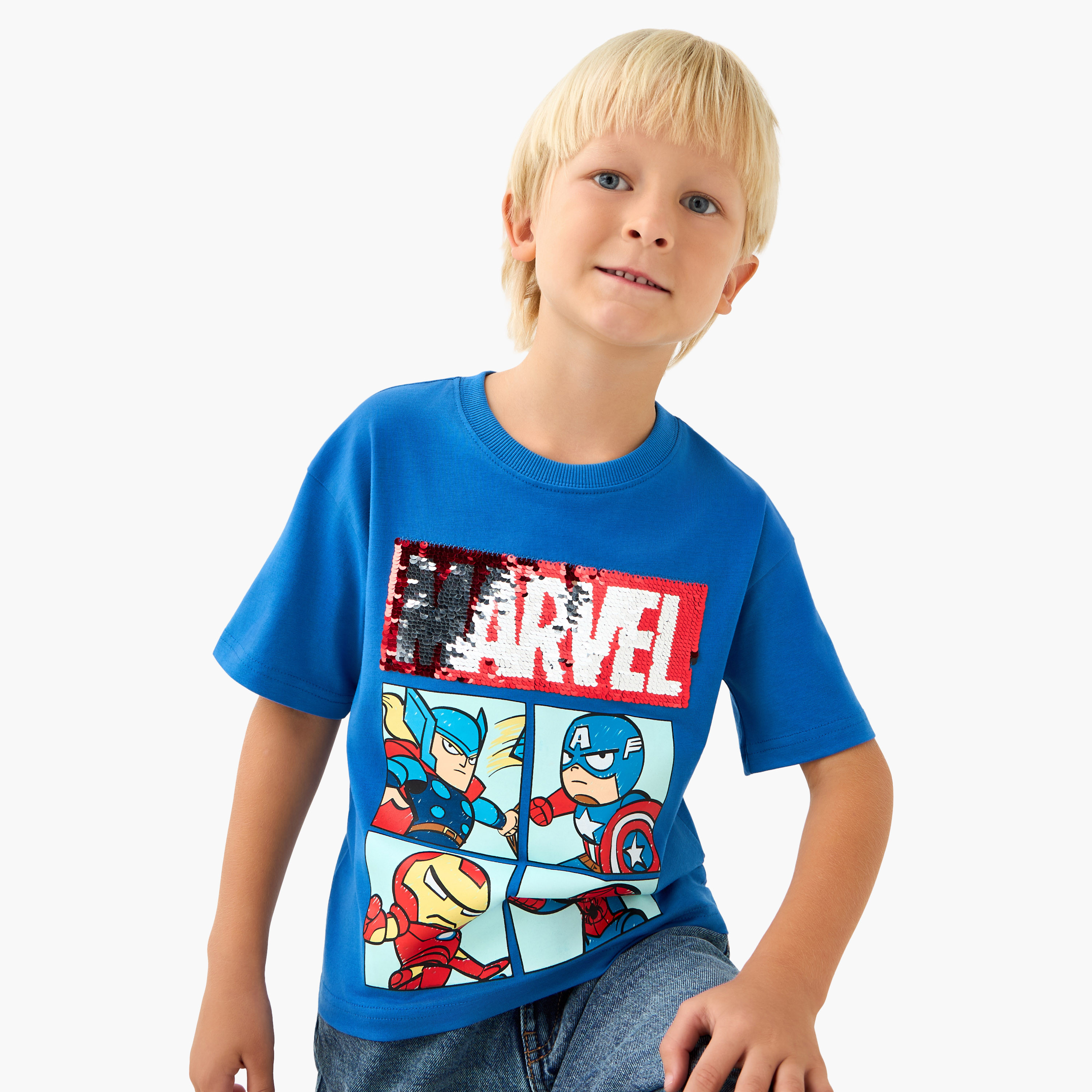 Crew Neck Short Sleeves T-shirt with Avengers Print-boys-clothing-tshirtsandpolos-image-1