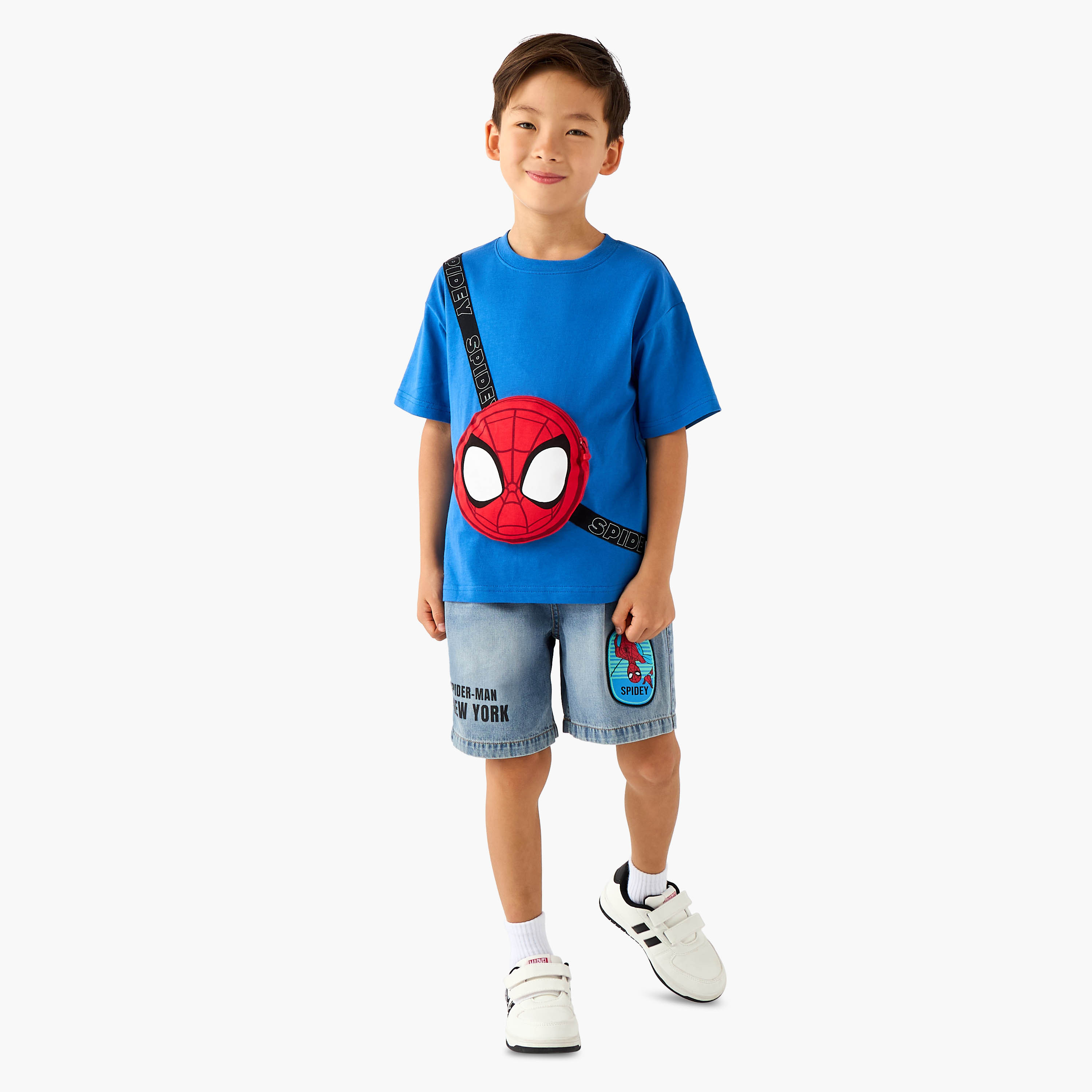 Crew Neck Short Sleeves T-shirt with Spider-Man Bag Applique-boys-clothing-tshirtsandpolos-image-2