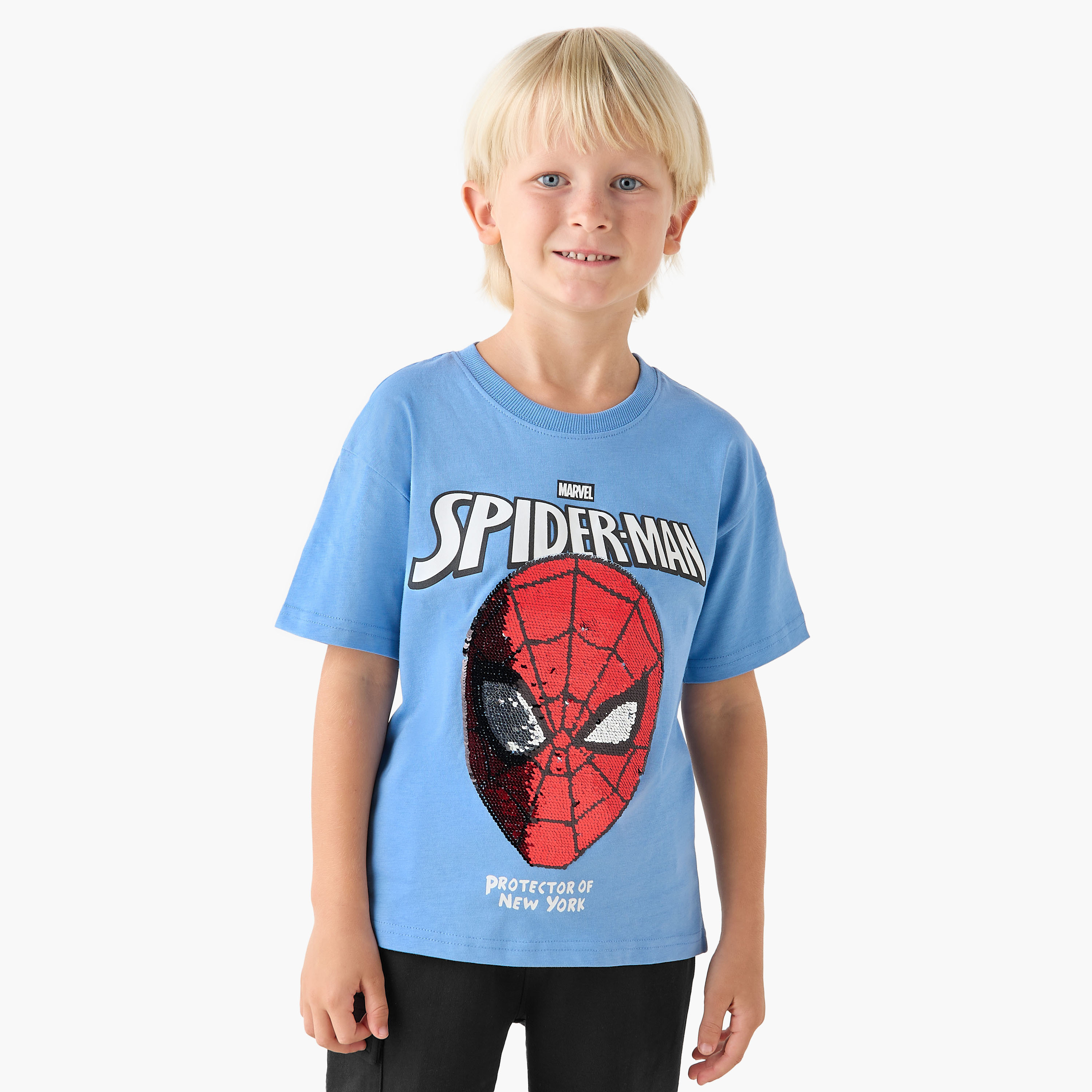 تيشيرت بياقة ضيقة وأكمام قصيرة وتزيينات سبايدر مان-boys-clothing-tshirtsandpolos-image-5