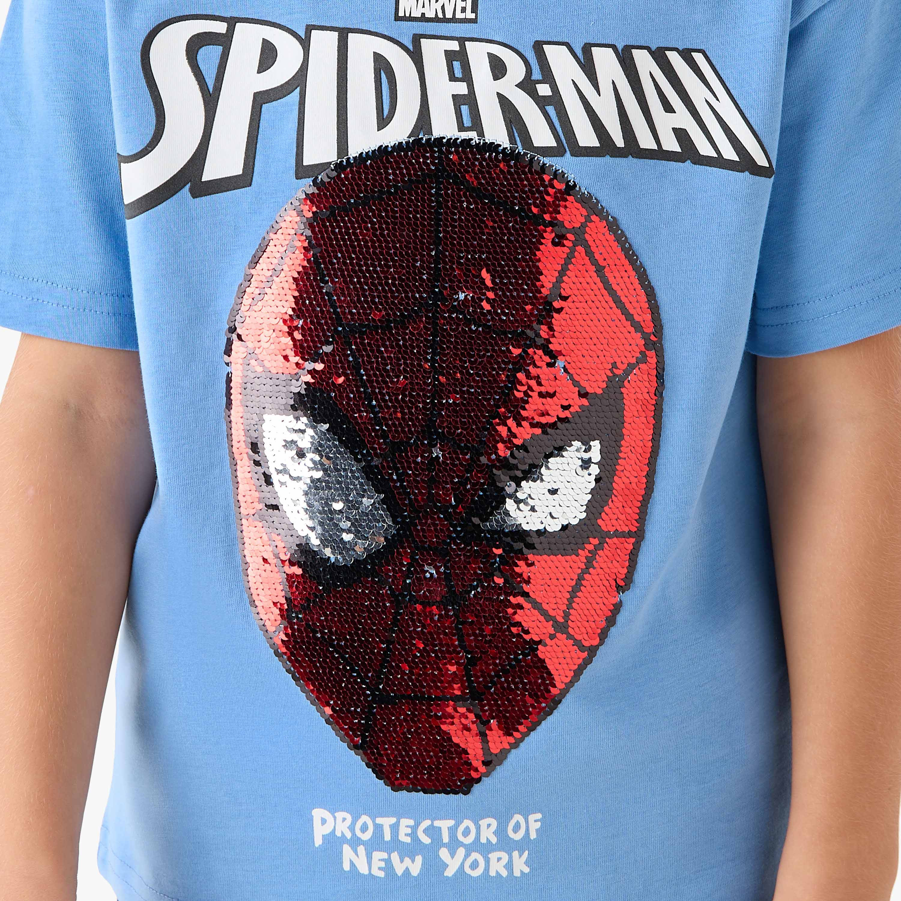 تيشيرت بياقة ضيقة وأكمام قصيرة وتزيينات سبايدر مان-boys-clothing-tshirtsandpolos-image-2