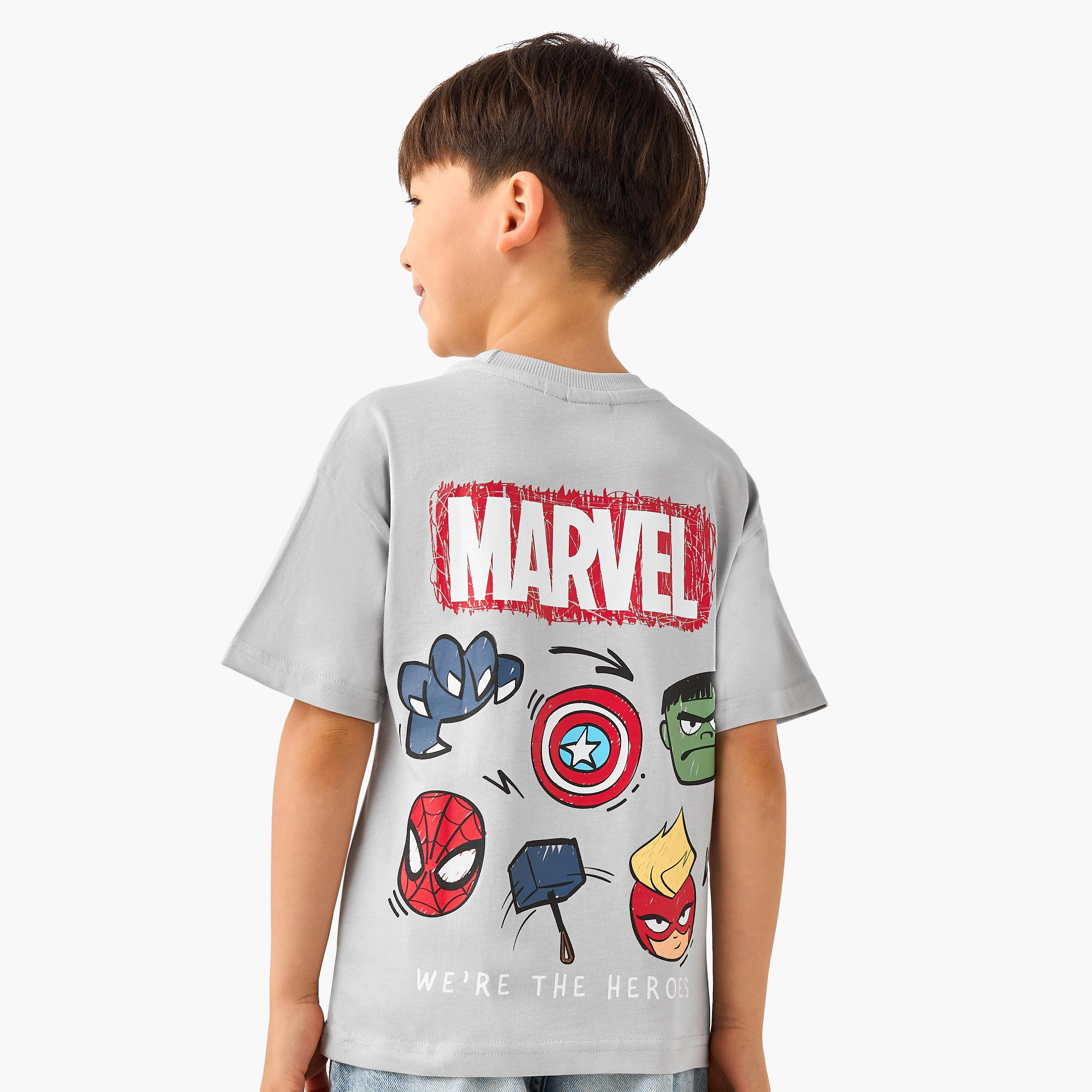 تيشيرت بطبعات أفنجرز وياقة ضيقة وأكمام قصيرة-boys-clothing-tshirtsandpolos-image-1