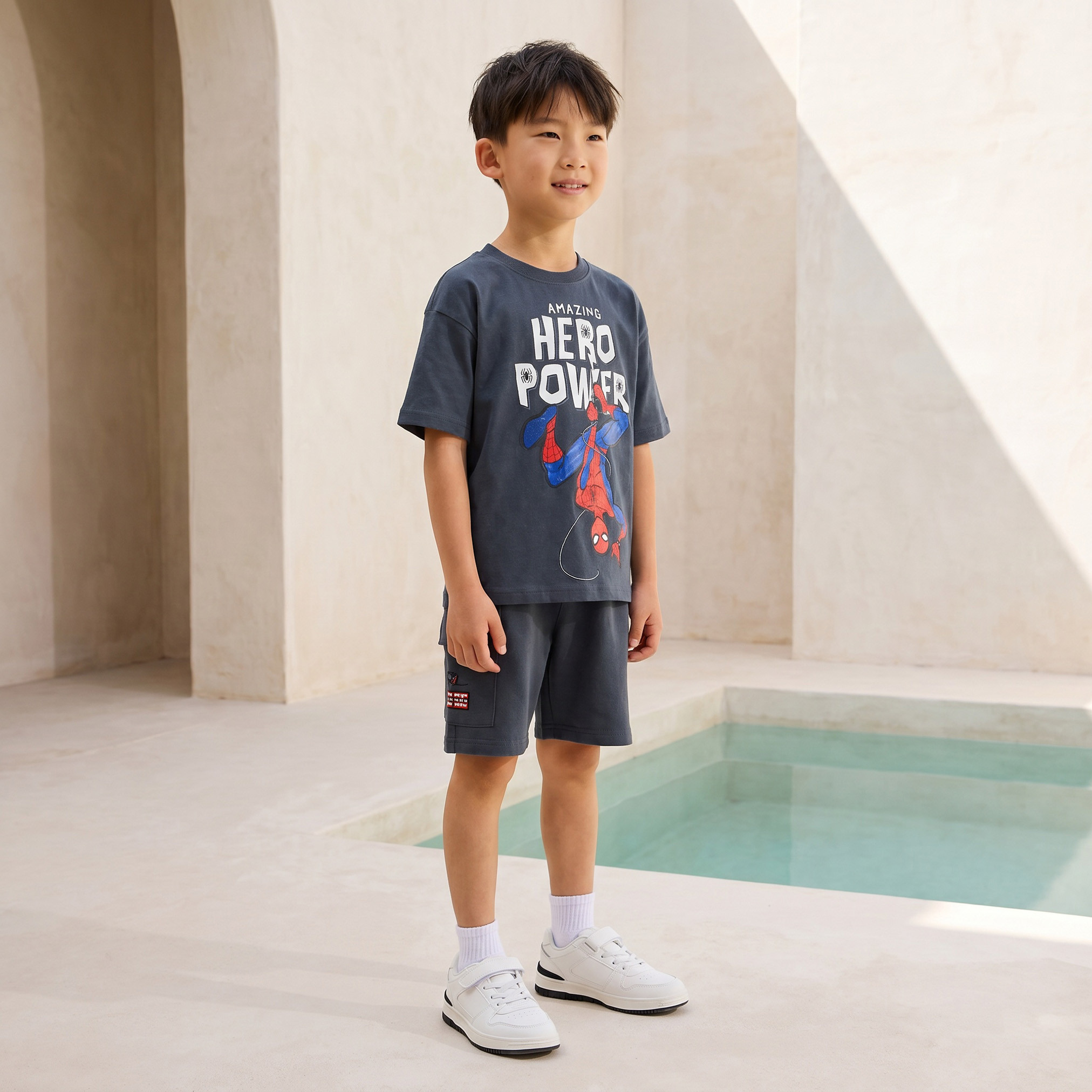 Crew Neck Short Sleeves T-shirt and Shorts Set with Spider-Man Print-boys-clothing-setsandcoords-image-1