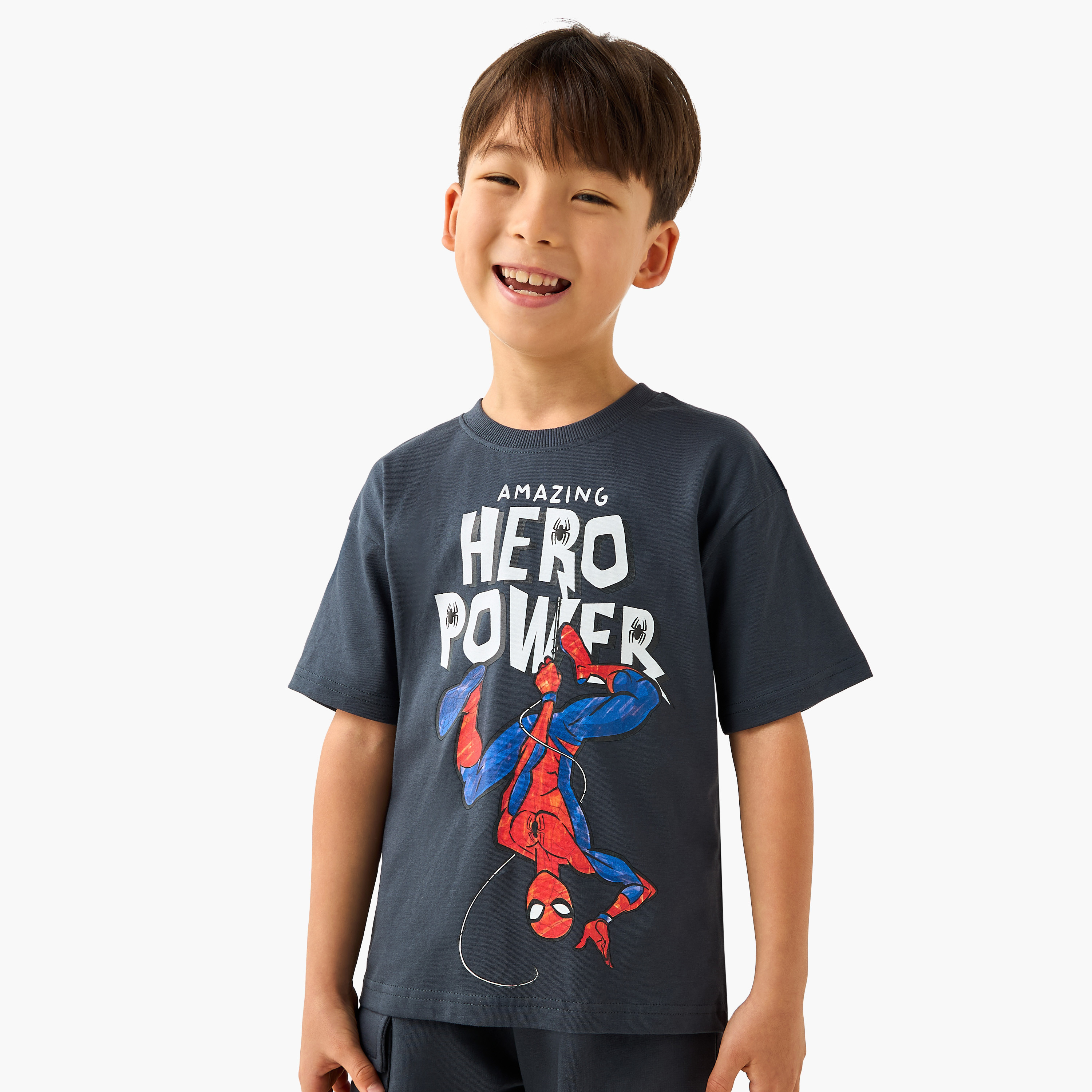 Crew Neck Short Sleeves T-shirt and Shorts Set with Spider-Man Print-boys-clothing-setsandcoords-image-2