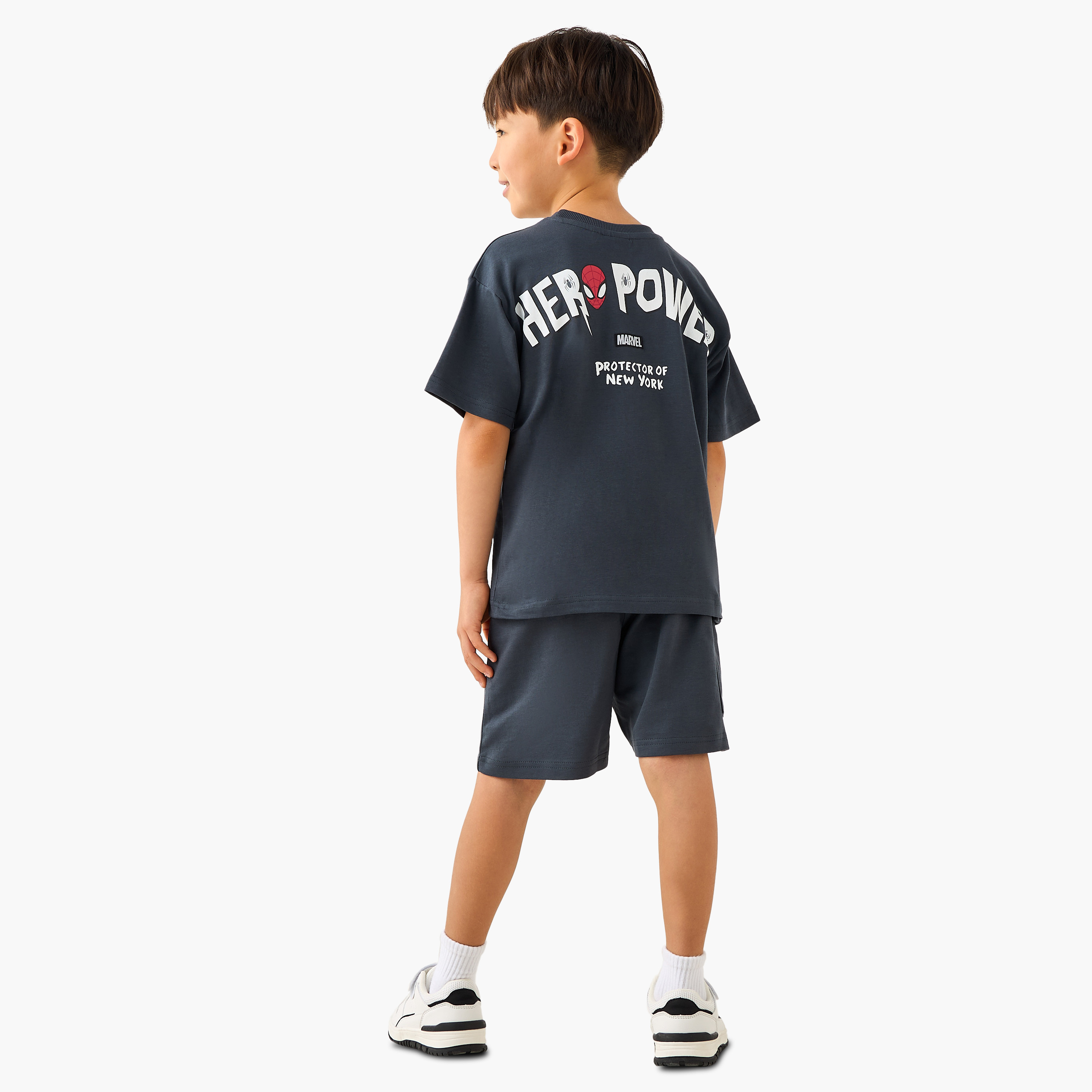 Crew Neck Short Sleeves T-shirt and Shorts Set with Spider-Man Print-boys-clothing-setsandcoords-image-4