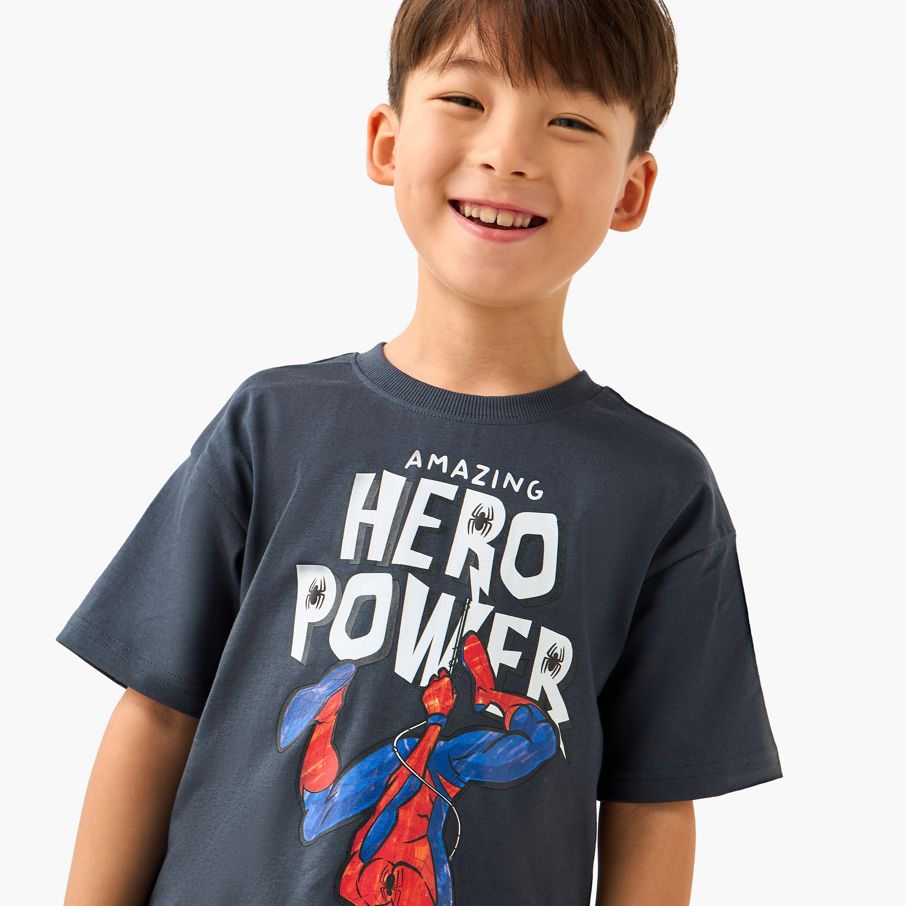 Crew Neck Short Sleeves T-shirt and Shorts Set with Spider-Man Print-boys-clothing-setsandcoords-image-5