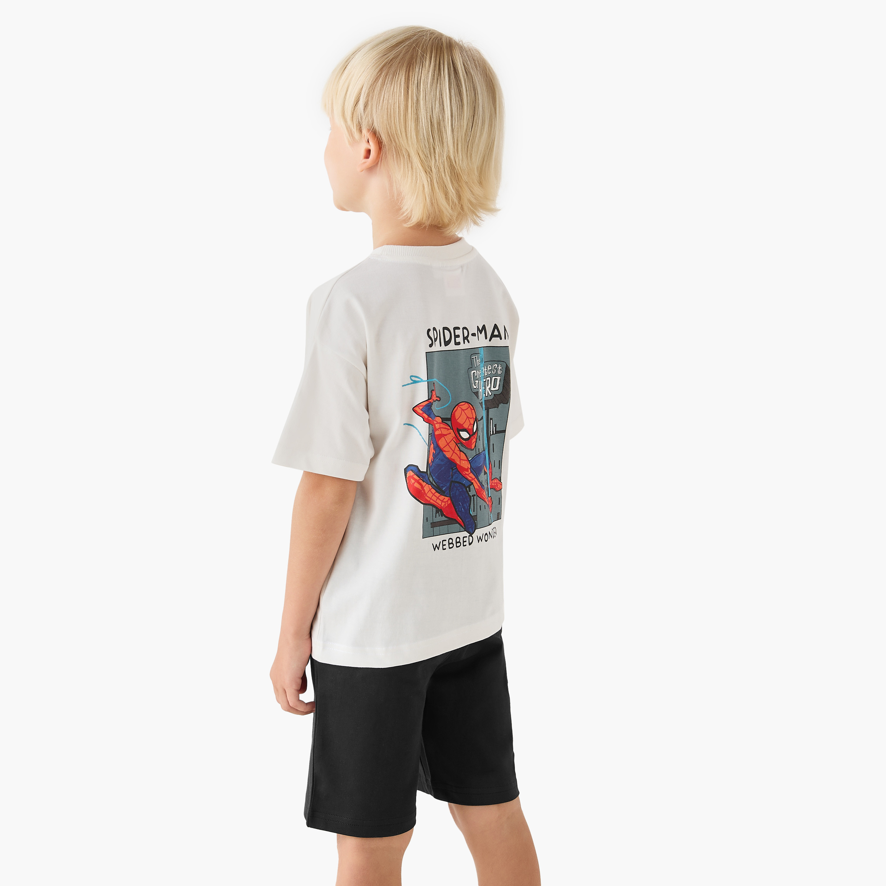 Crew Neck Short Sleeves T-shirt and Shorts Set with Spider-Man Print-baby-boys-clothing-setsandcoords-image-1