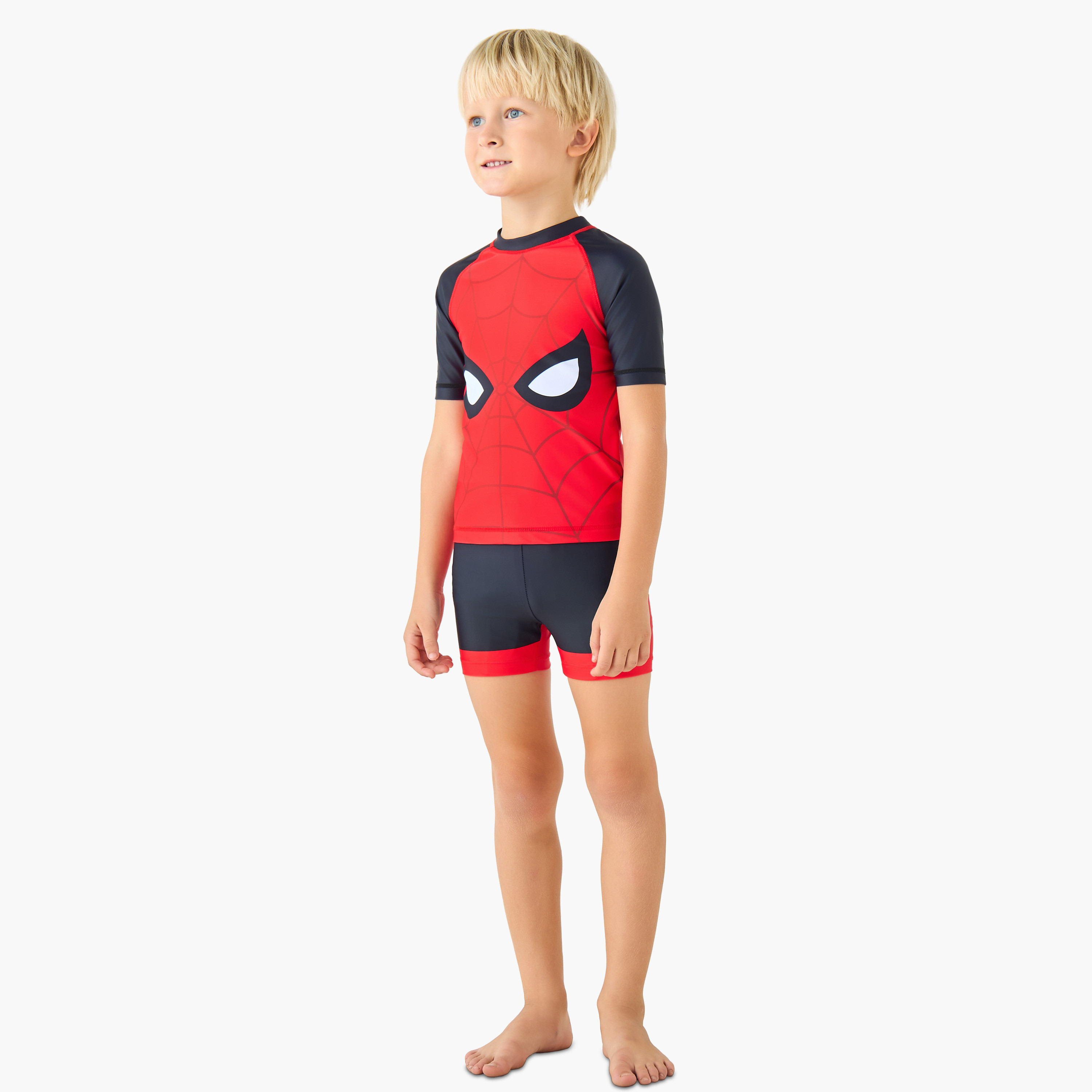 Crew Neck Short Sleeve Swim T-shirt and Shorts Set with Spider-Man Print-boys-clothing-setsandcoords-image-1