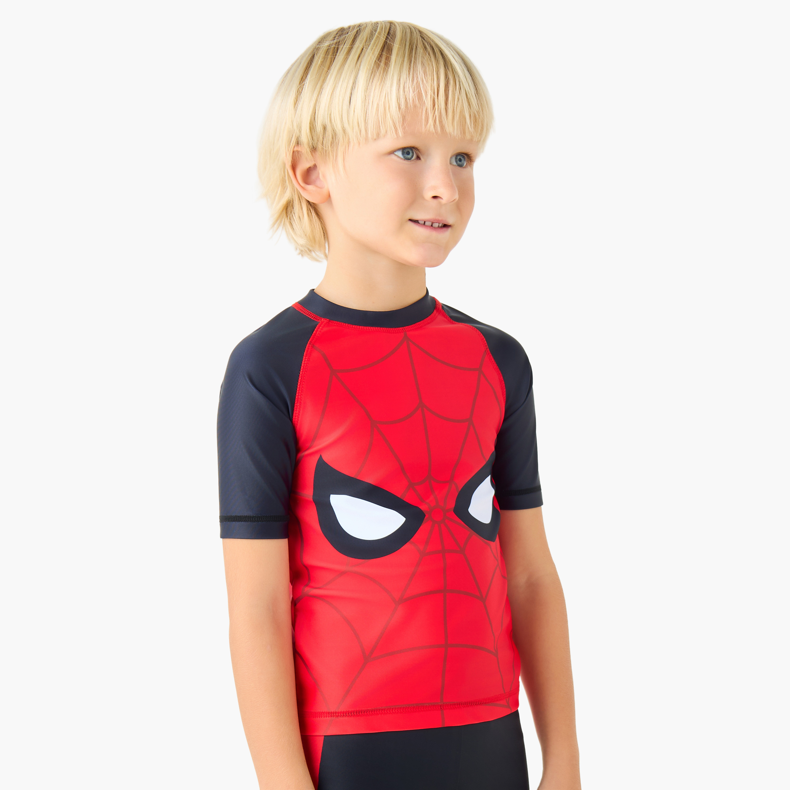 Crew Neck Short Sleeve Swim T-shirt and Shorts Set with Spider-Man Print-boys-clothing-setsandcoords-image-2