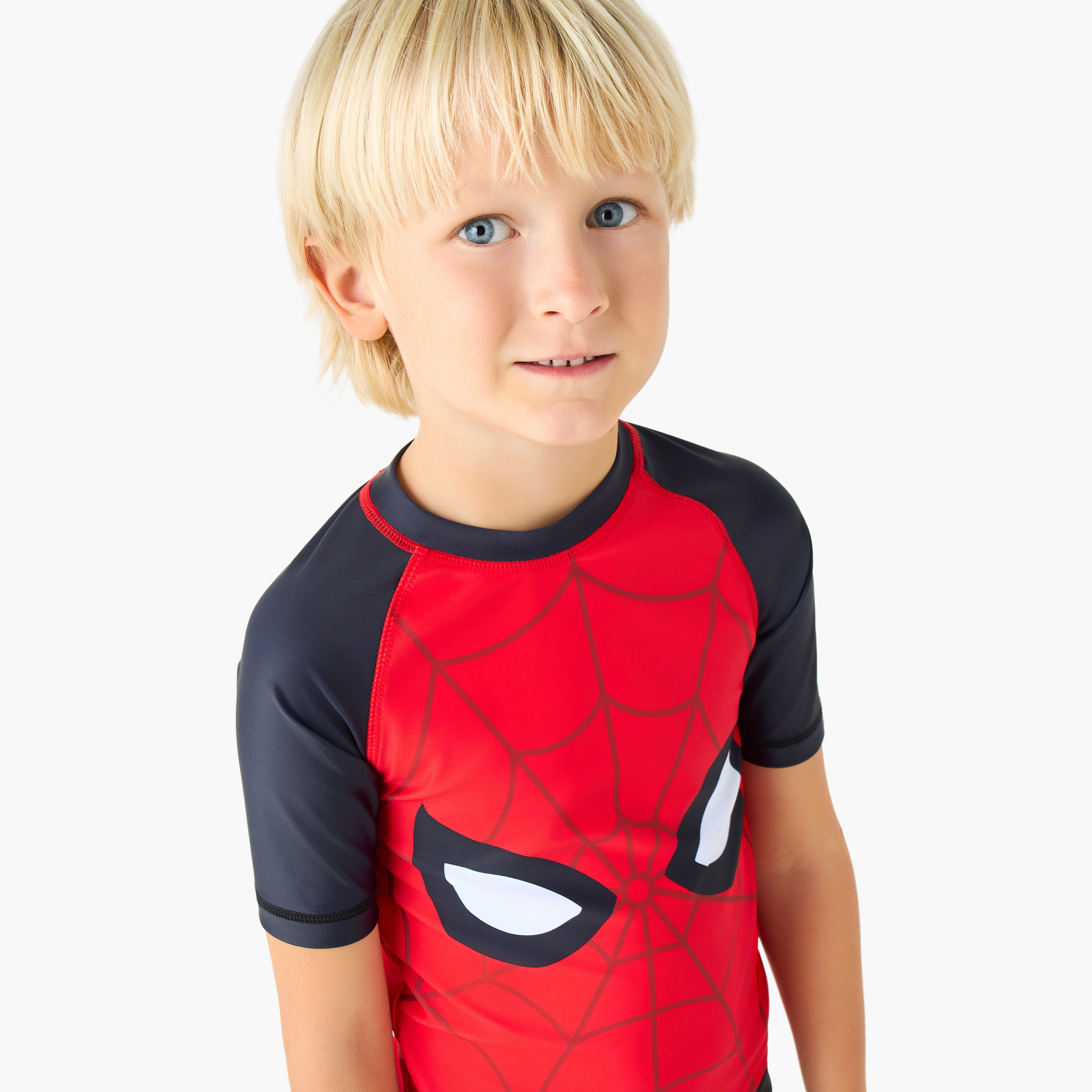 Crew Neck Short Sleeve Swim T-shirt and Shorts Set with Spider-Man Print-boys-clothing-setsandcoords-image-5