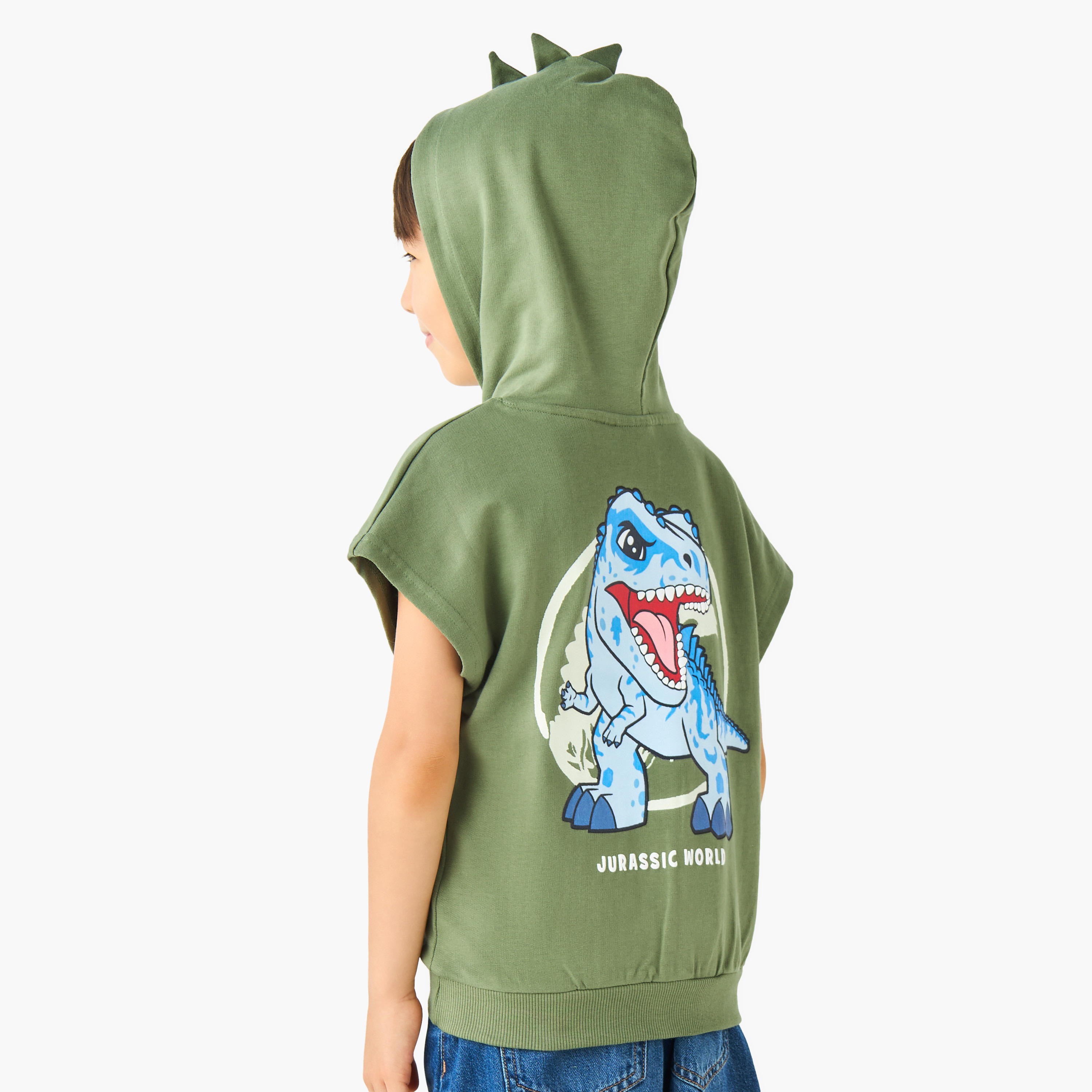 Hooded Neck Short Sleeves T-shirt with Dinosaur Print-boys-clothing-tshirtsandpolos-image-1
