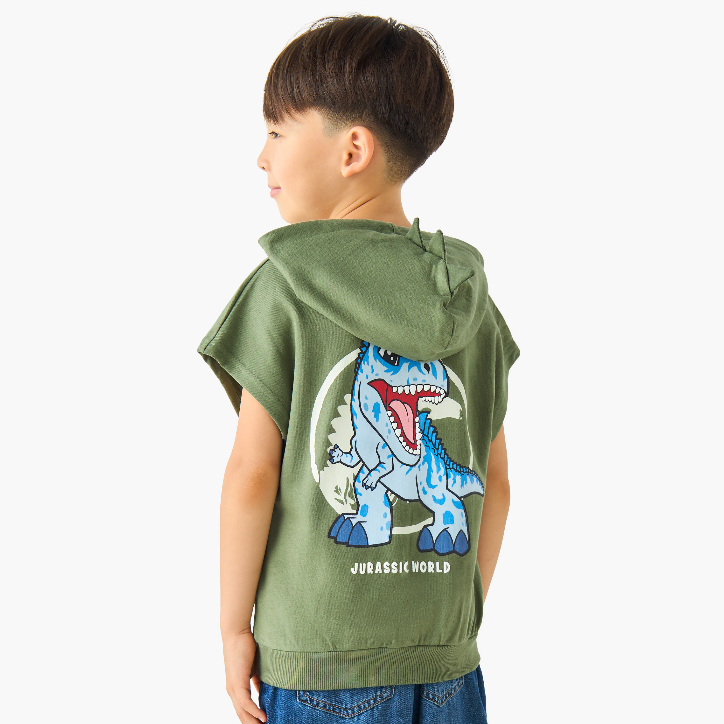 Hooded Neck Short Sleeves T-shirt with Dinosaur Print-boys-clothing-tshirtsandpolos-image-2