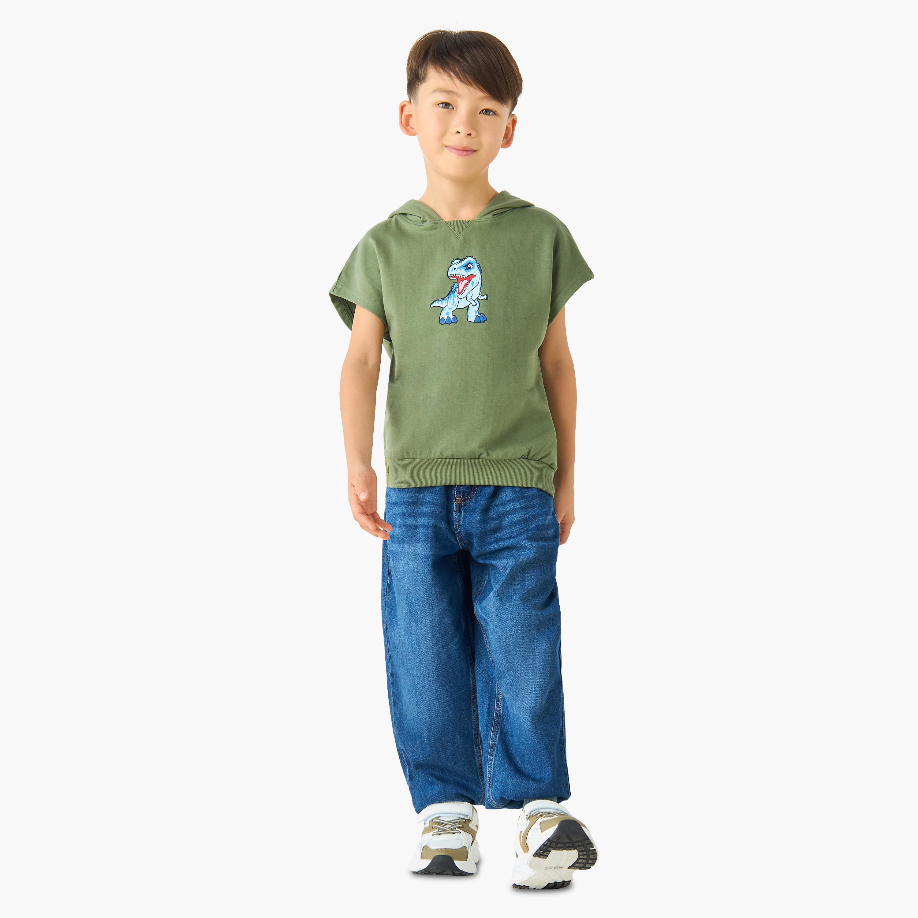 Hooded Neck Short Sleeves T-shirt with Dinosaur Print-boys-clothing-tshirtsandpolos-image-3