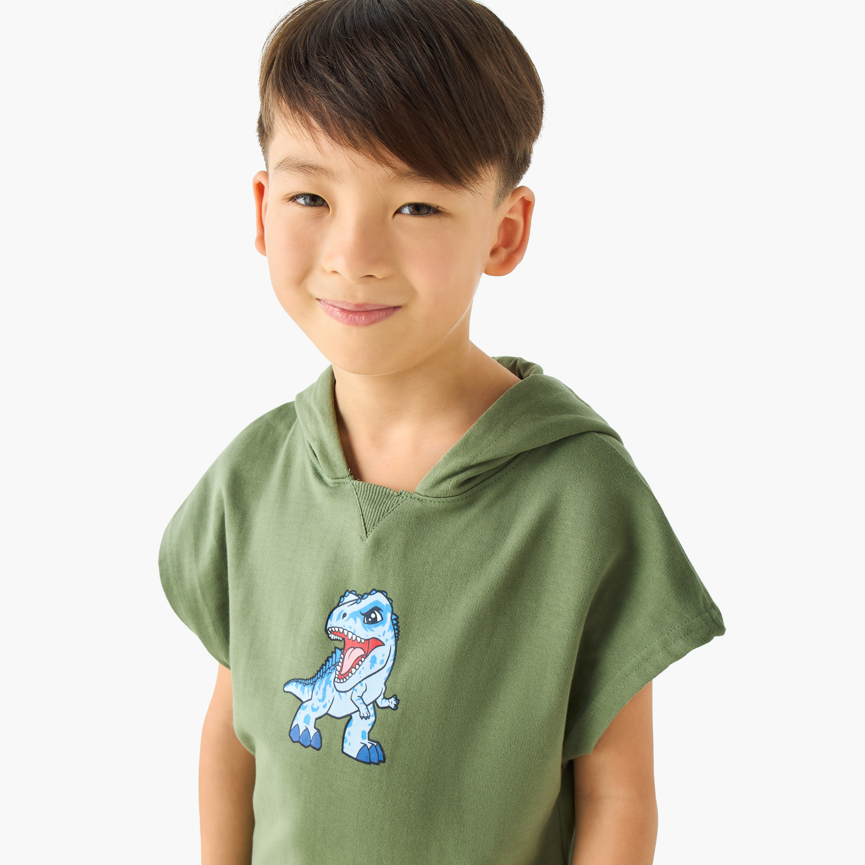 Hooded Neck Short Sleeves T-shirt with Dinosaur Print-boys-clothing-tshirtsandpolos-image-5
