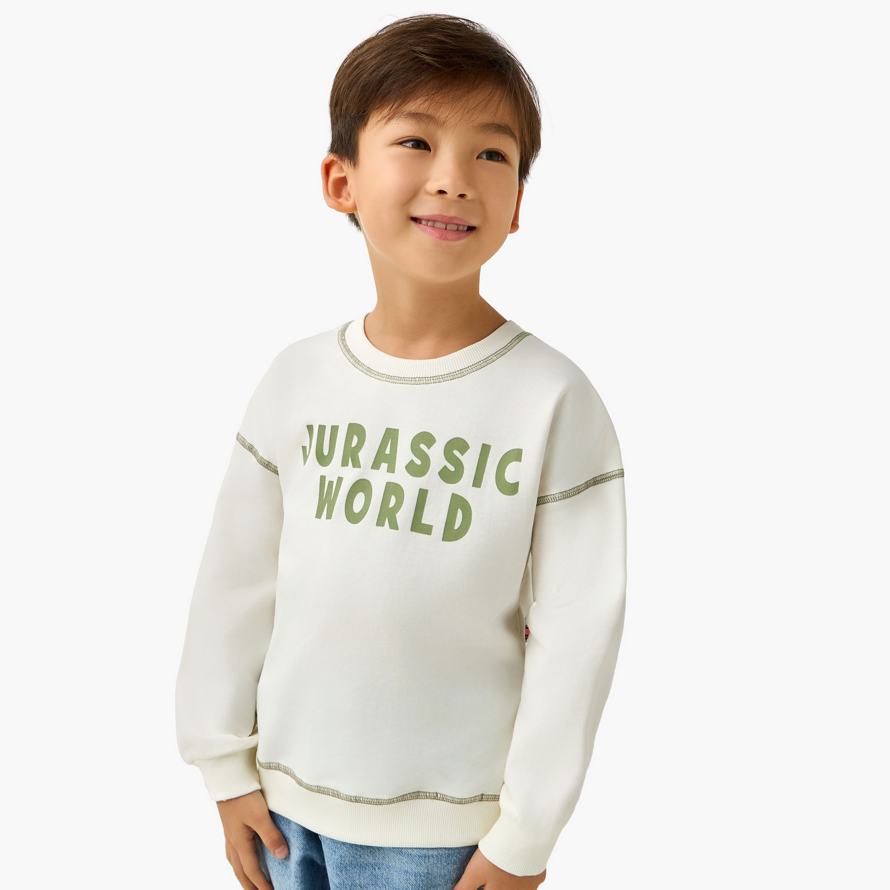 Jurassic World Print Sweatshirt with Long Sleeves-boys-clothing-sweatshirts-image-3