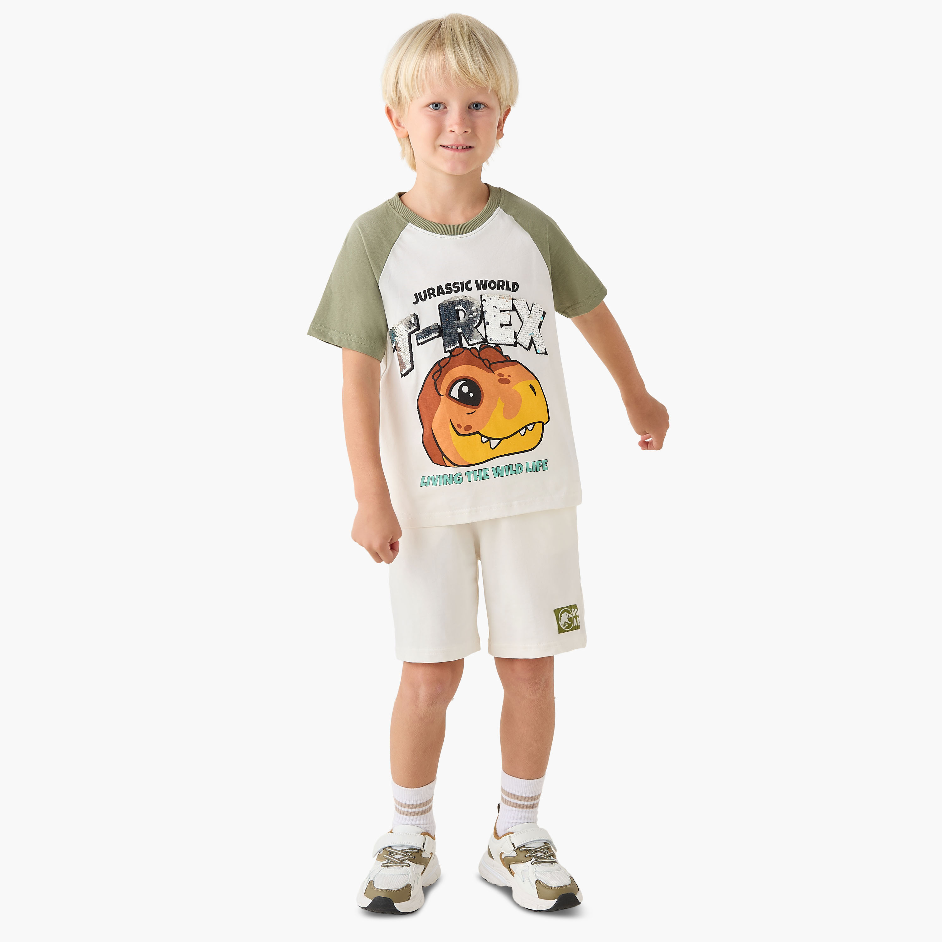 طقم شورت وتيشيرت بياقة ضيقة وأكمام قصيرة وطبعات جوراسيك وورلد-boys-clothing-setsandcoords-image-2