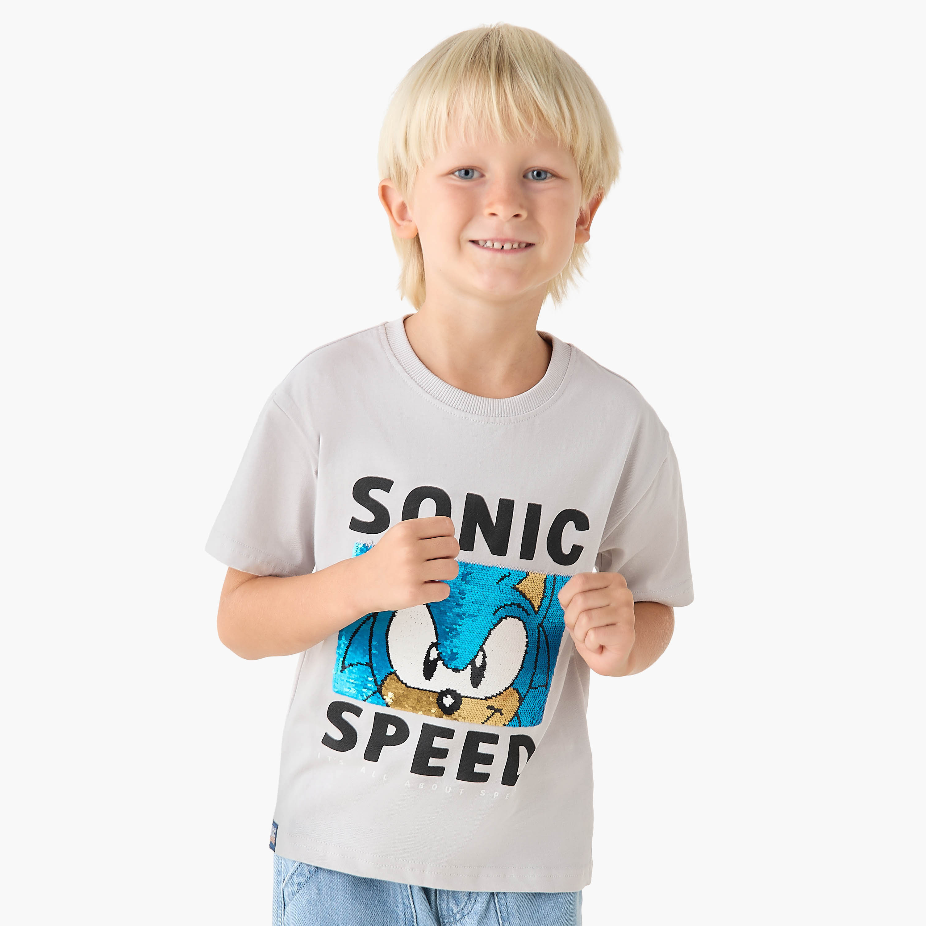 Crew Neck Short Sleeves T-shirt with Sonic Embellishment-boys-clothing-tshirtsandpolos-image-1