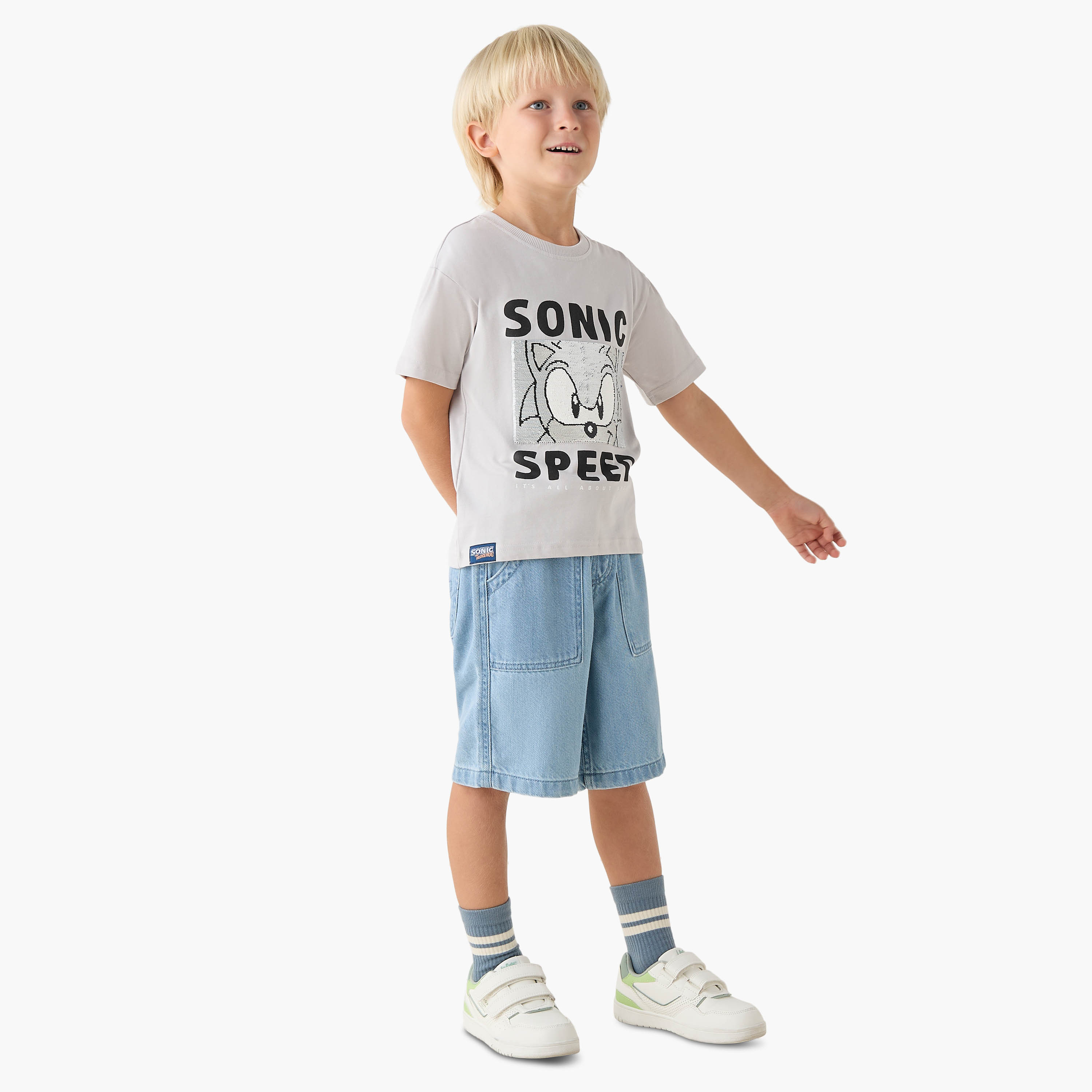 Crew Neck Short Sleeves T-shirt with Sonic Embellishment-boys-clothing-tshirtsandpolos-image-2