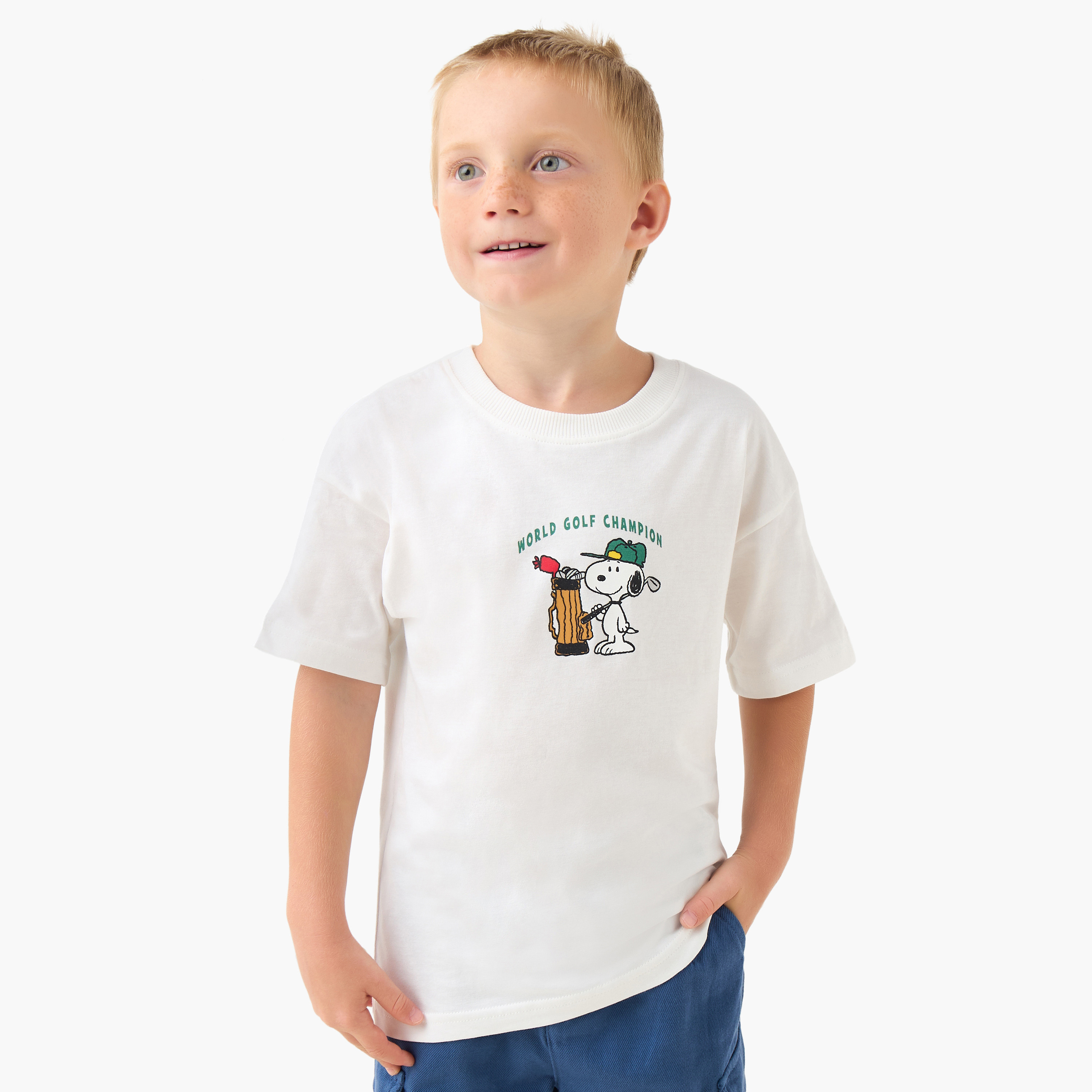 Round Neck Short Sleeve T-shirt with Snoopy Print-boys-clothing-tshirtsandpolos-image-1