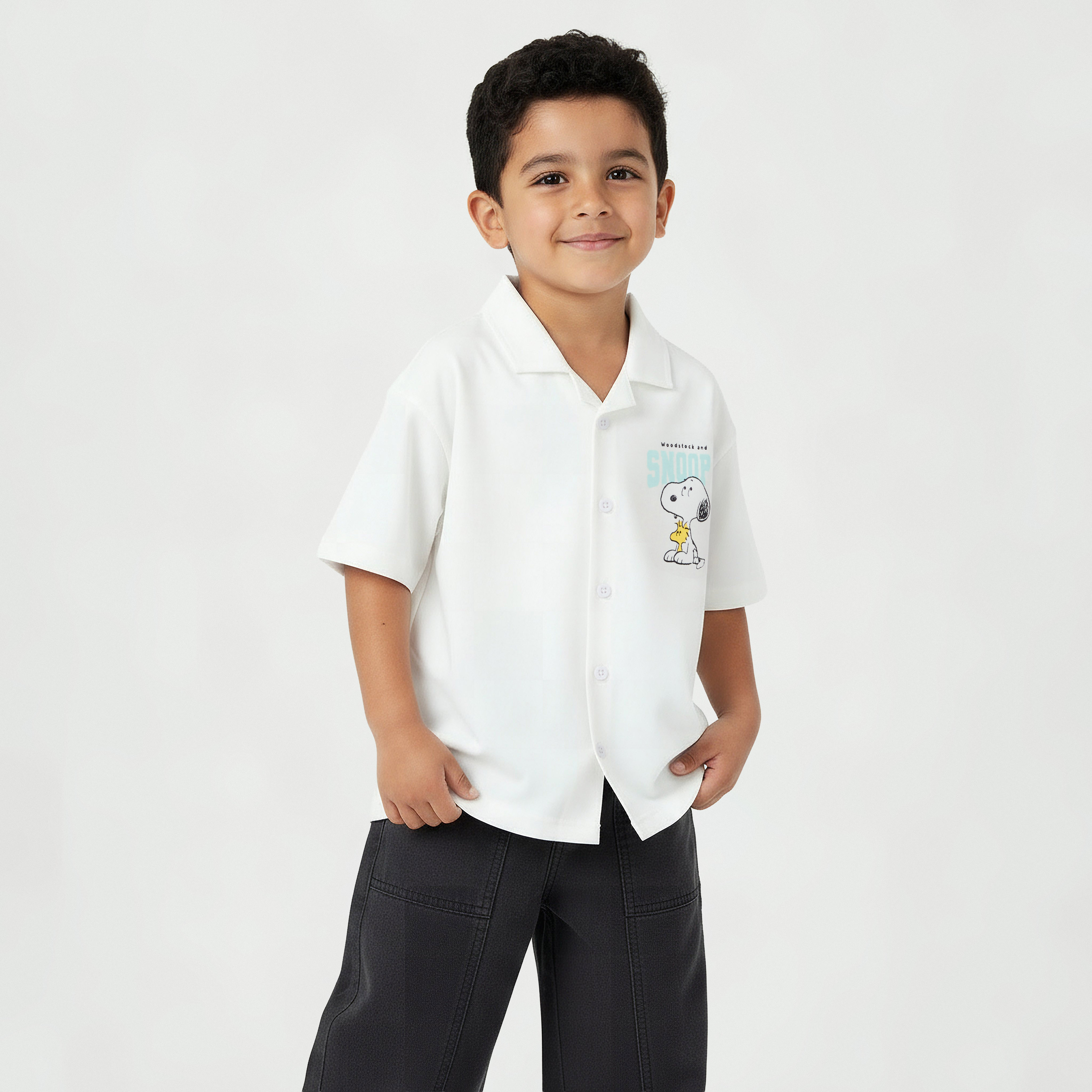 Short Sleeves Shirt with Snoopy Print-boys-clothing-shirts-image-1