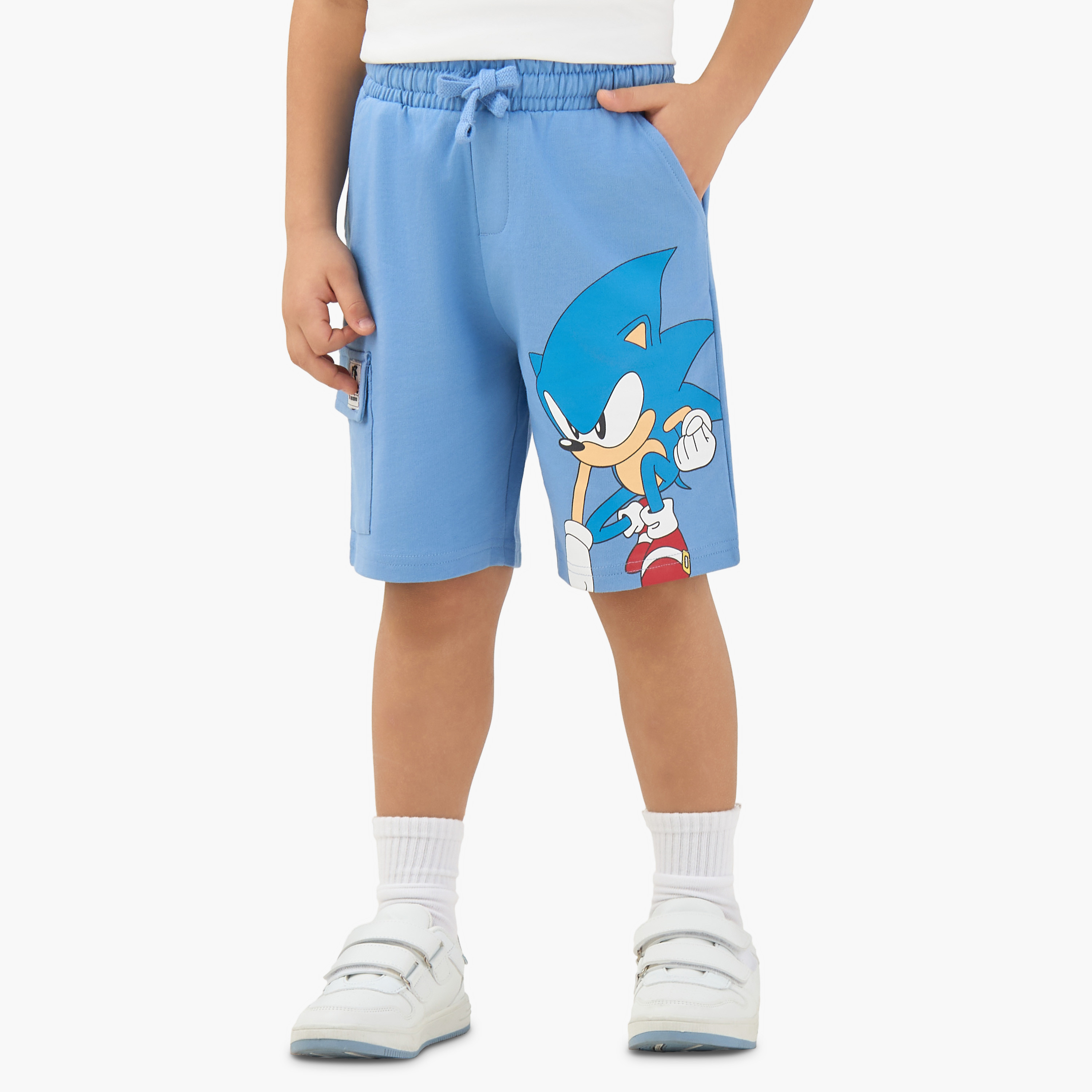 Elasticated Drawstring Waist Shorts with Sonic the Hedgehog Print-boys-clothing-bottoms-shorts-image-1