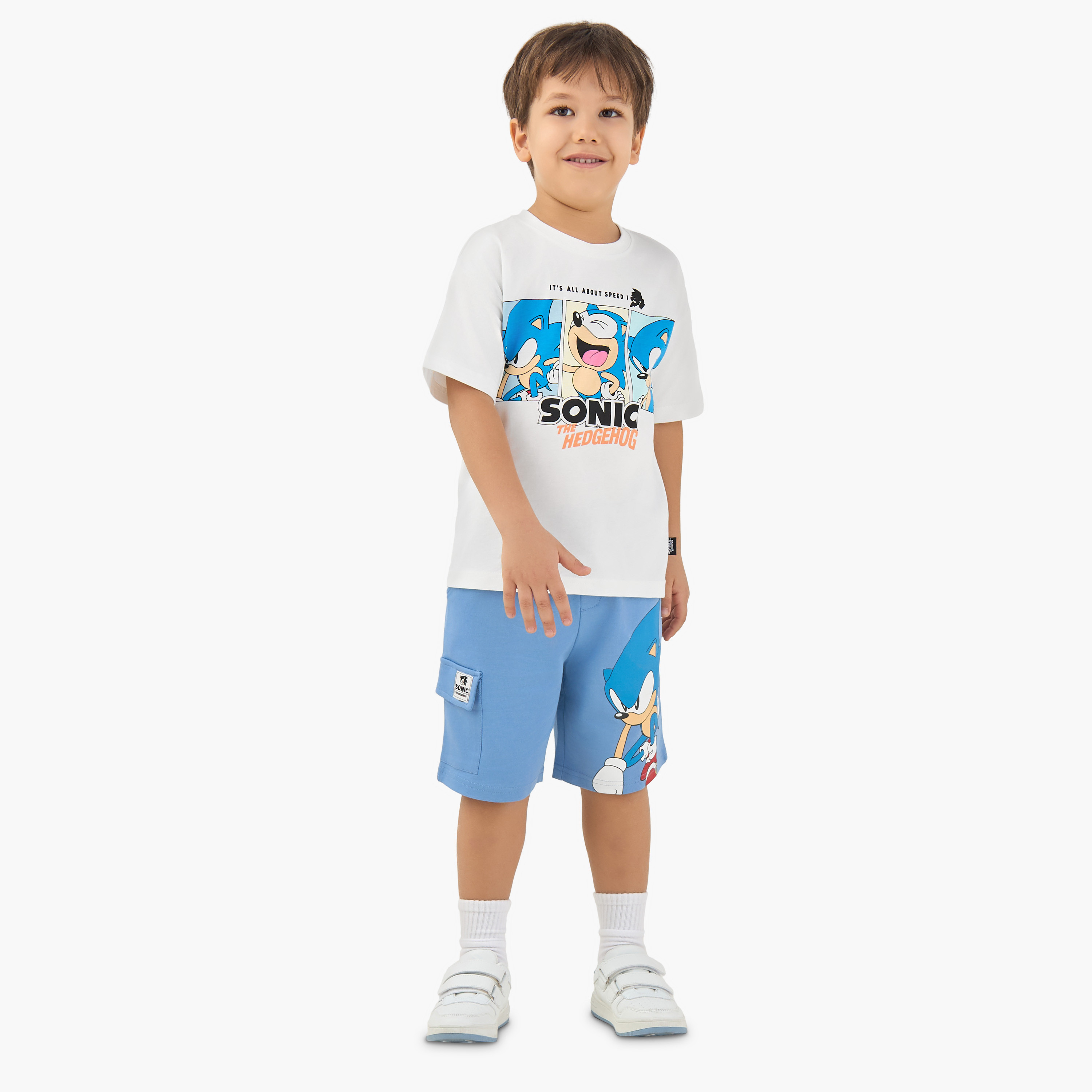 Elasticated Drawstring Waist Shorts with Sonic the Hedgehog Print-boys-clothing-bottoms-shorts-image-2