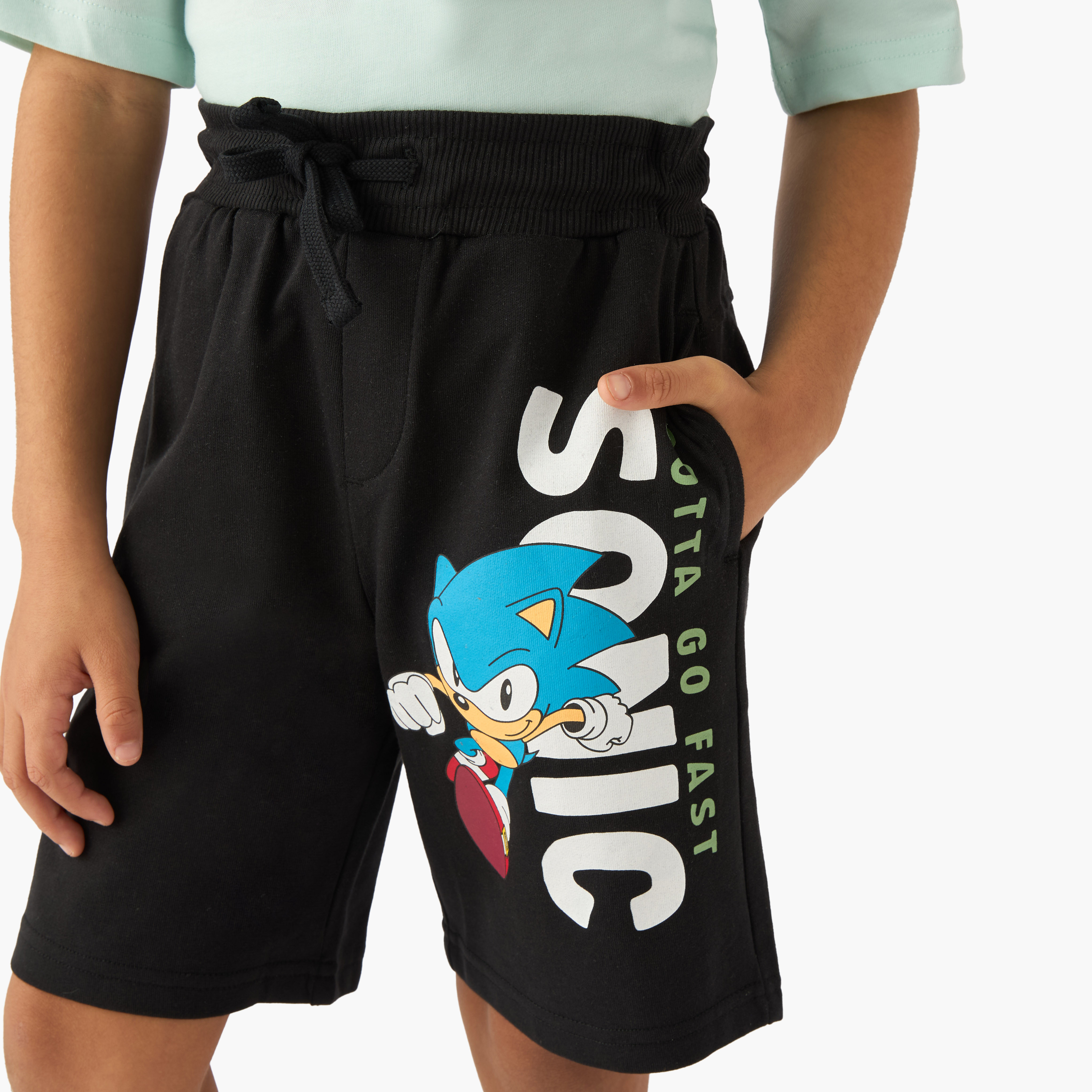 شورت طول الركبة بطبعات سونيك وخصر مطاطي برباط-boys-clothing-bottoms-shorts-image-2