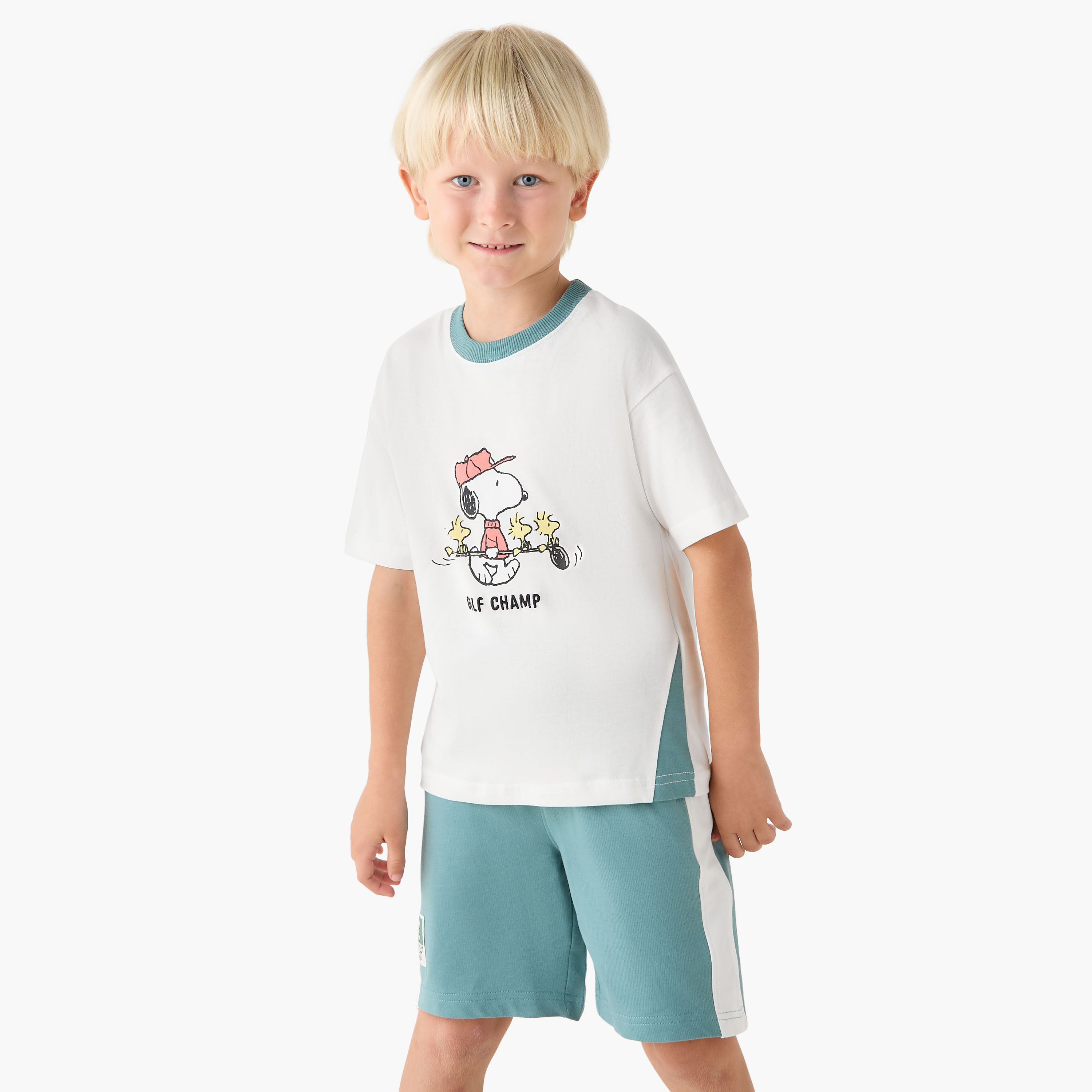 Crew Neck Short Sleeves T-shirt and Shorts Set with Snoopy Print-baby-boys-clothing-setsandcoords-image-2