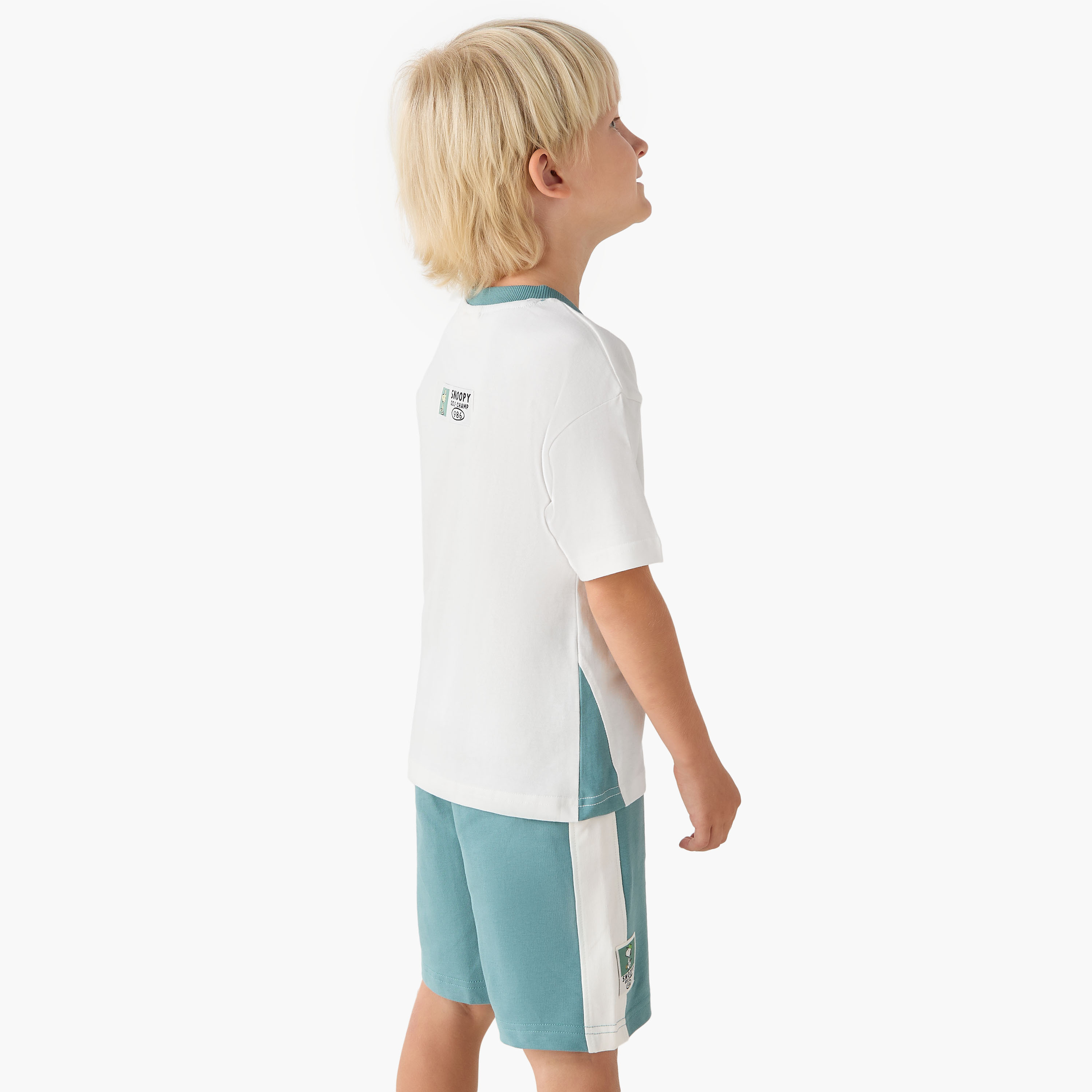 Crew Neck Short Sleeves T-shirt and Shorts Set with Snoopy Print-baby-boys-clothing-setsandcoords-image-4