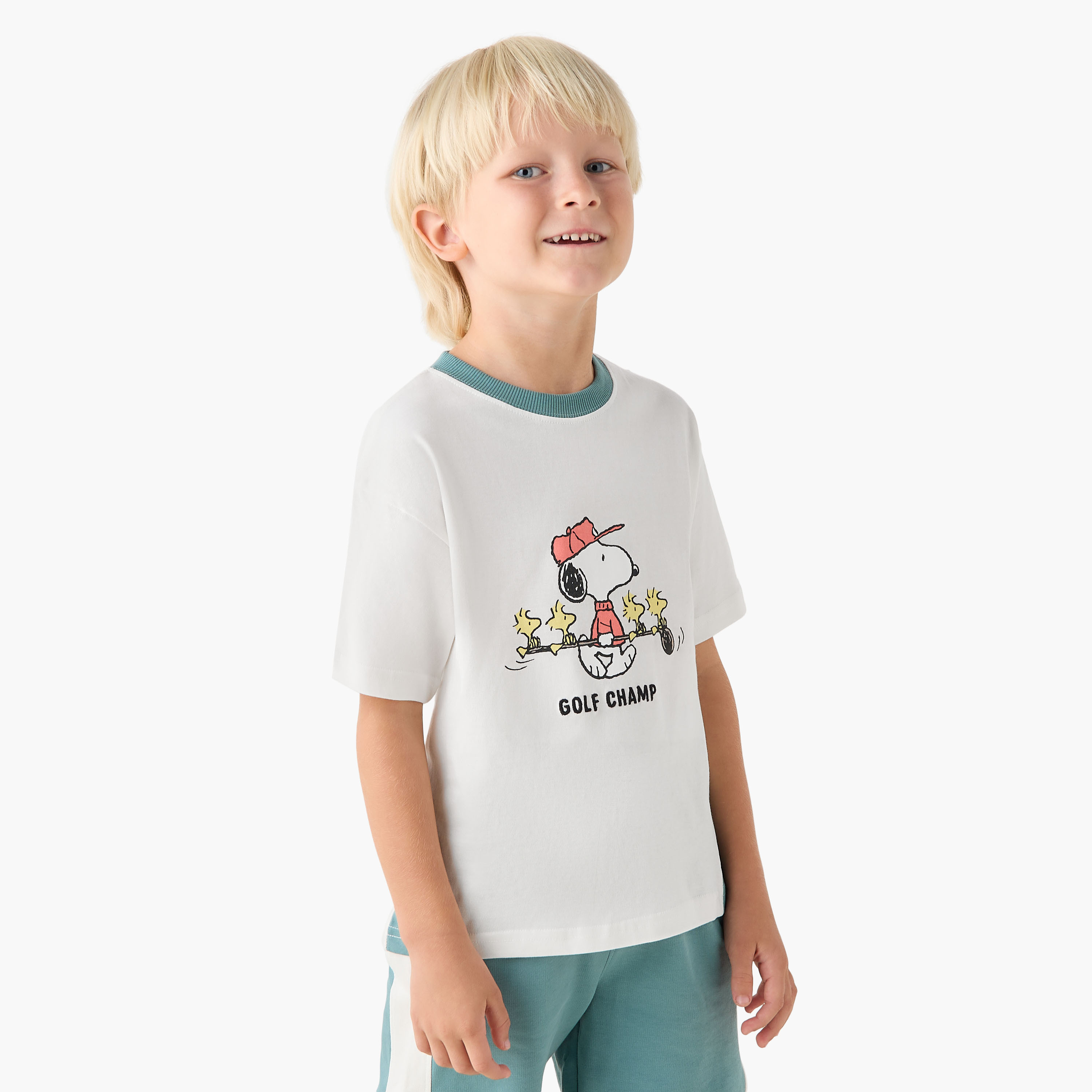 Crew Neck Short Sleeves T-shirt and Shorts Set with Snoopy Print-baby-boys-clothing-setsandcoords-image-5