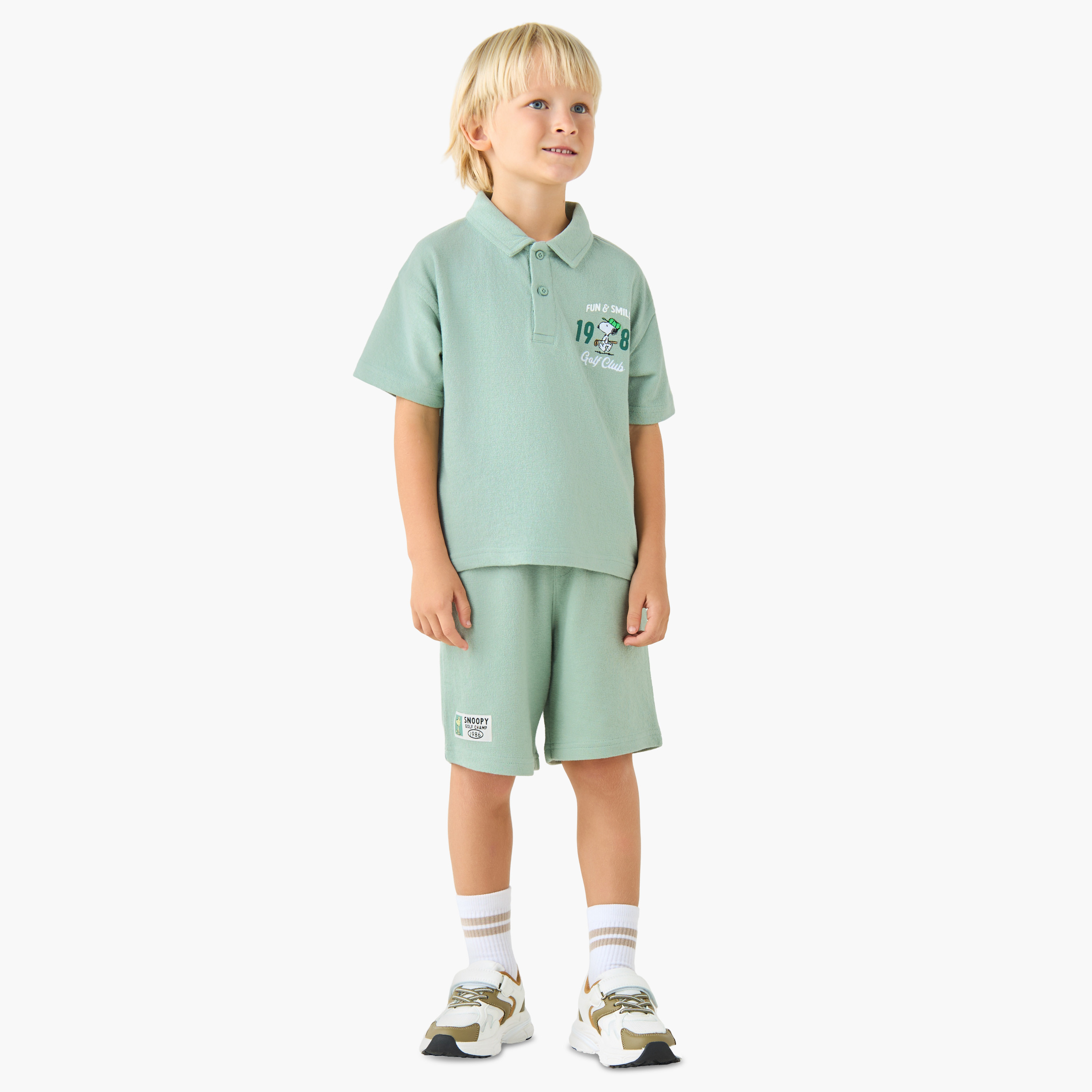 Polo Collar Short Sleeves T-shirt and Shorts Set with Peanuts Print-baby-boys-clothing-setsandcoords-image-1