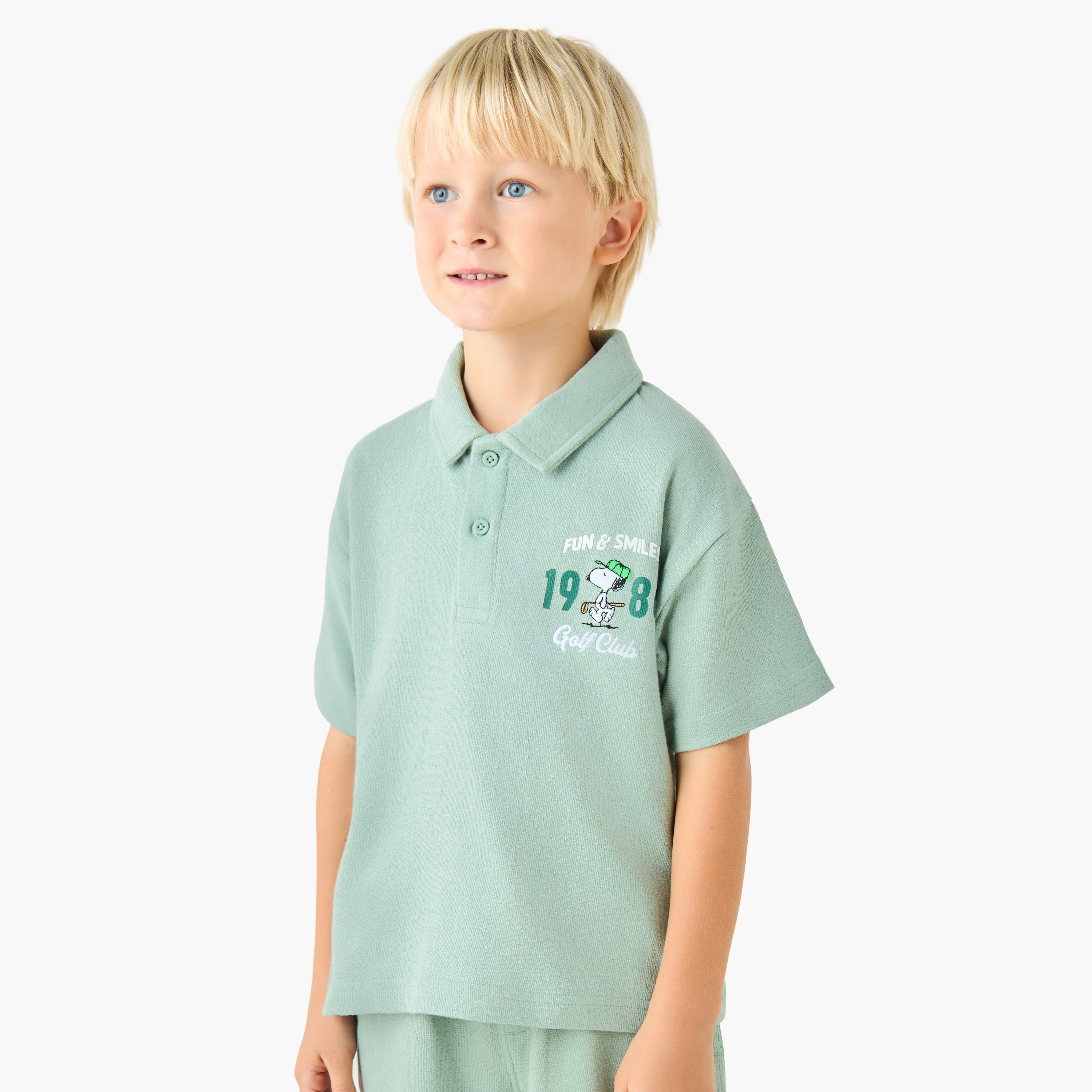 Polo Collar Short Sleeves T-shirt and Shorts Set with Peanuts Print-baby-boys-clothing-setsandcoords-image-2