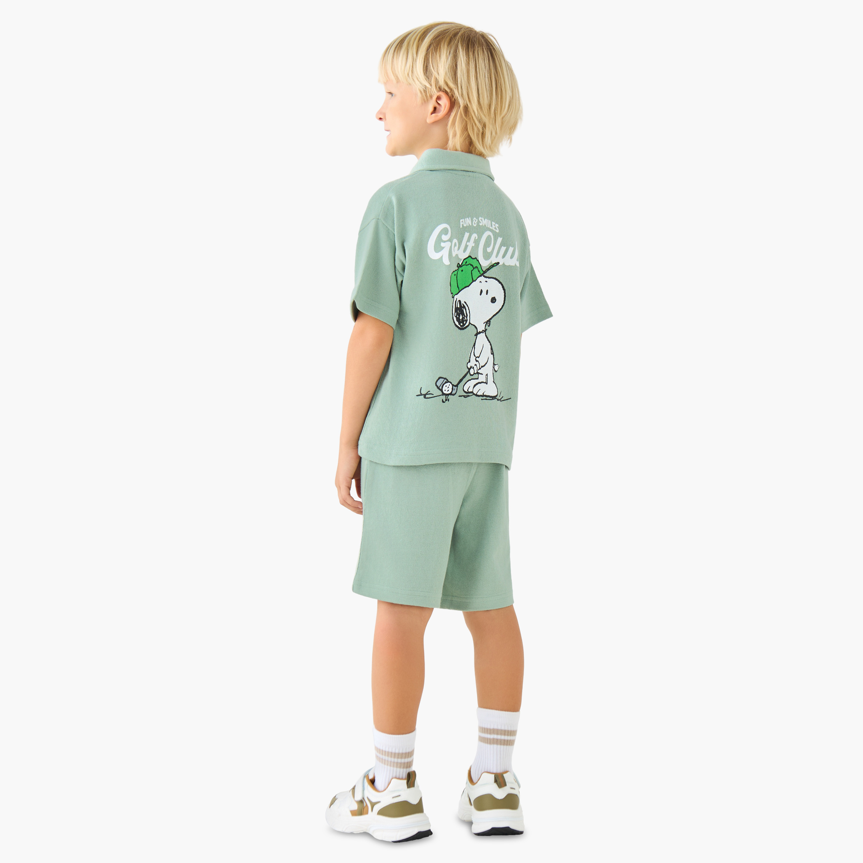 Polo Collar Short Sleeves T-shirt and Shorts Set with Peanuts Print-baby-boys-clothing-setsandcoords-image-4