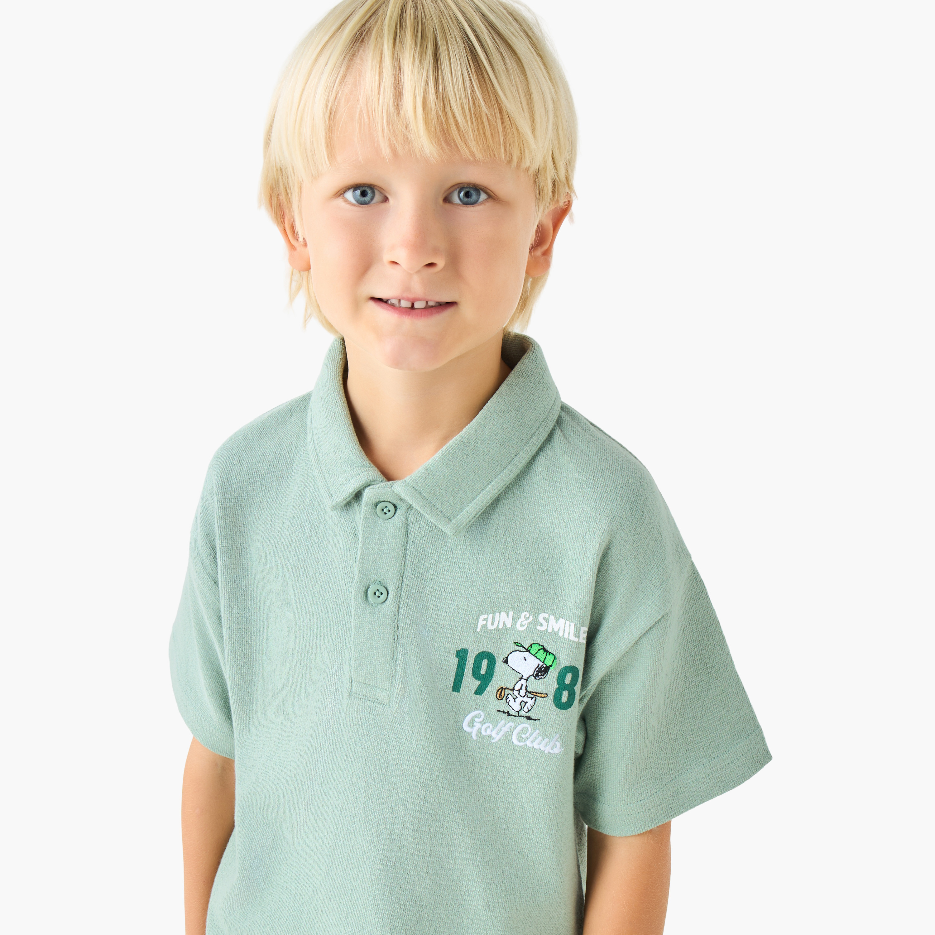 Polo Collar Short Sleeves T-shirt and Shorts Set with Peanuts Print-baby-boys-clothing-setsandcoords-image-5