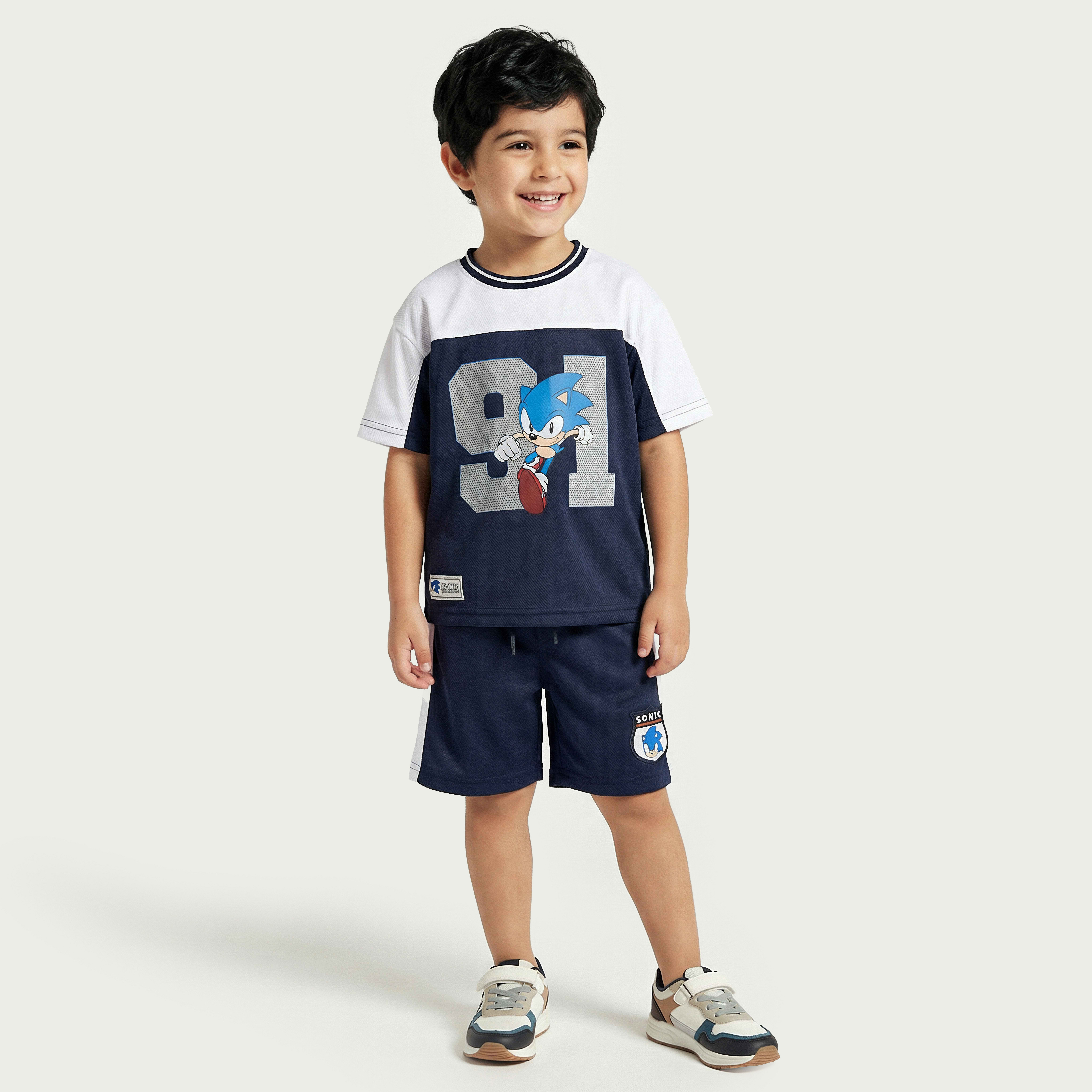 Crew Neck Short Sleeves T-shirt and Shorts Set with Sonic the Hedgehog Print-boys-clothing-setsandcoords-image-1