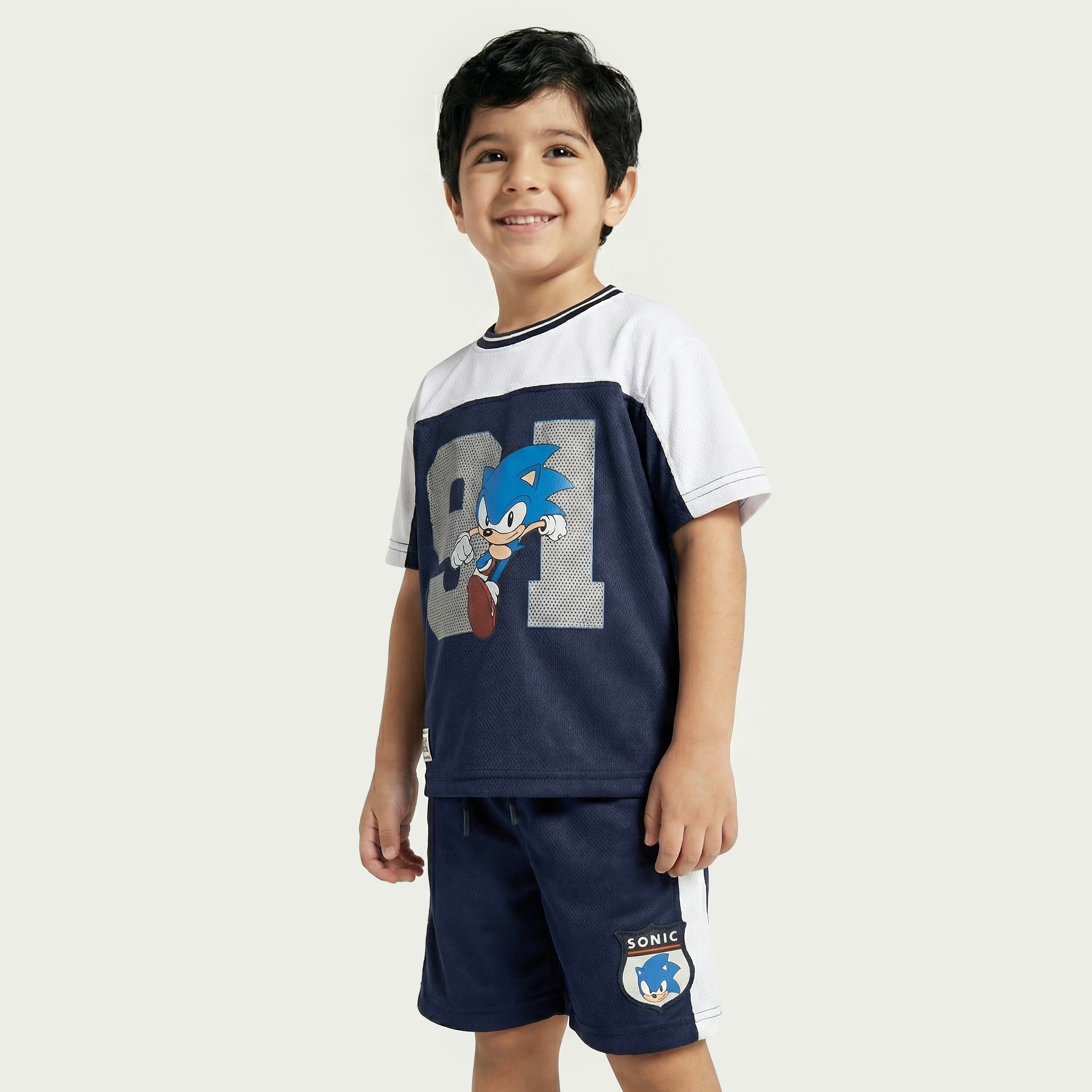 Crew Neck Short Sleeves T-shirt and Shorts Set with Sonic the Hedgehog Print-boys-clothing-setsandcoords-image-4