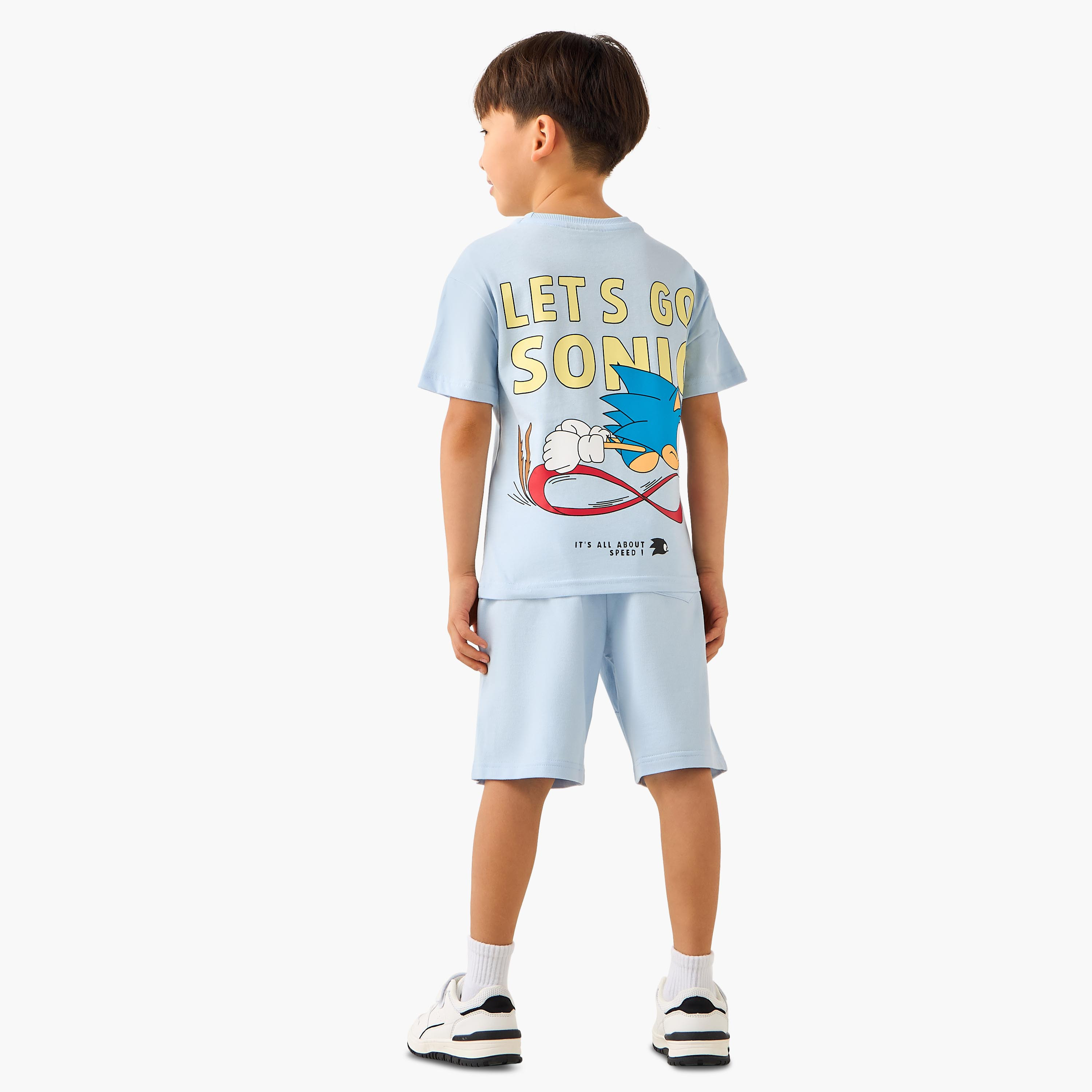 Crew Neck Short Sleeves T-shirt and Shorts Set with Sonic the Hedgehog Print-boys-clothing-setsandcoords-image-2